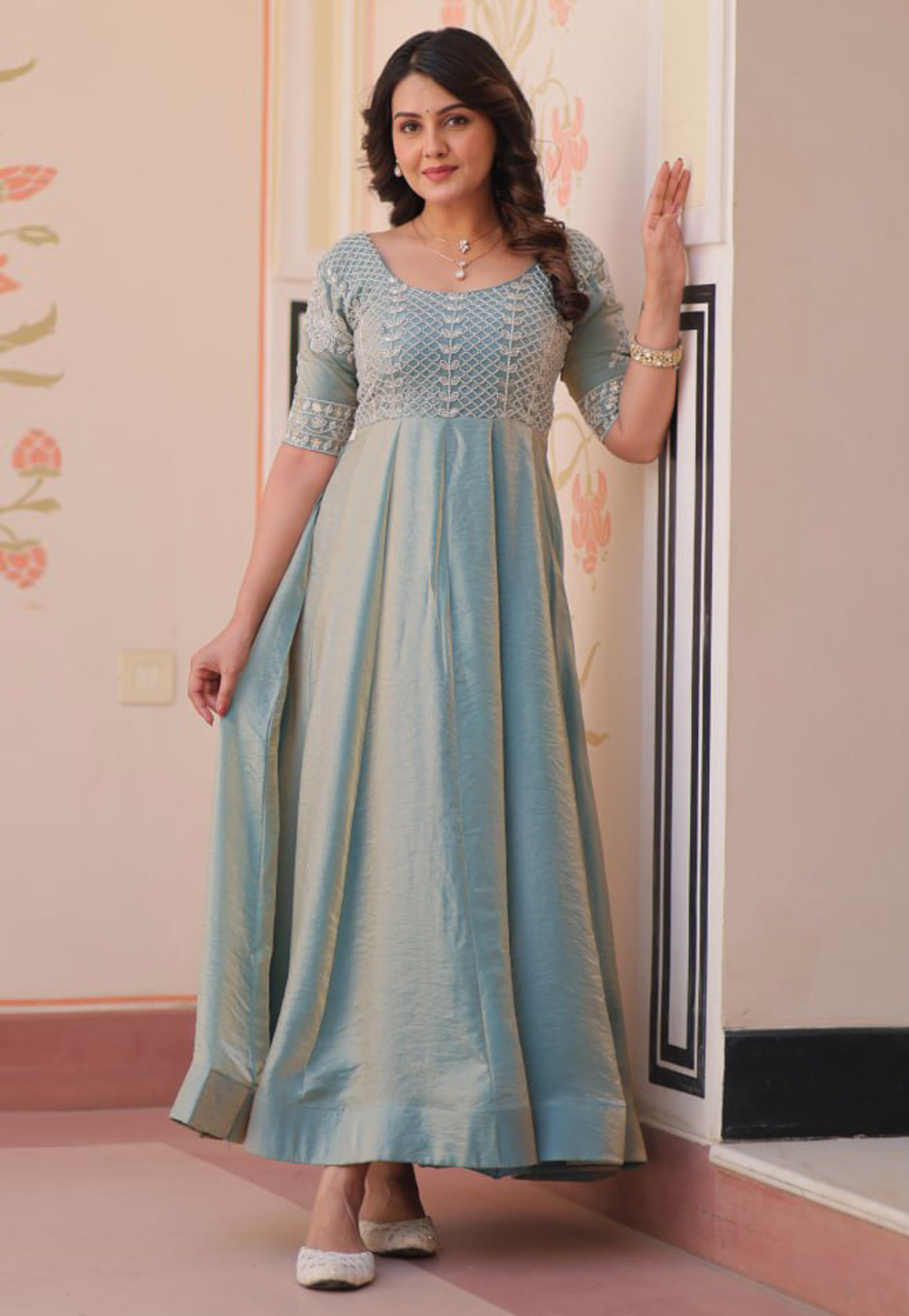 Sea Green Silk Gown 310371