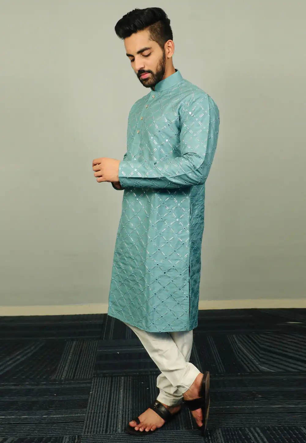 Sea Green Silk Kurta Pajama 293786