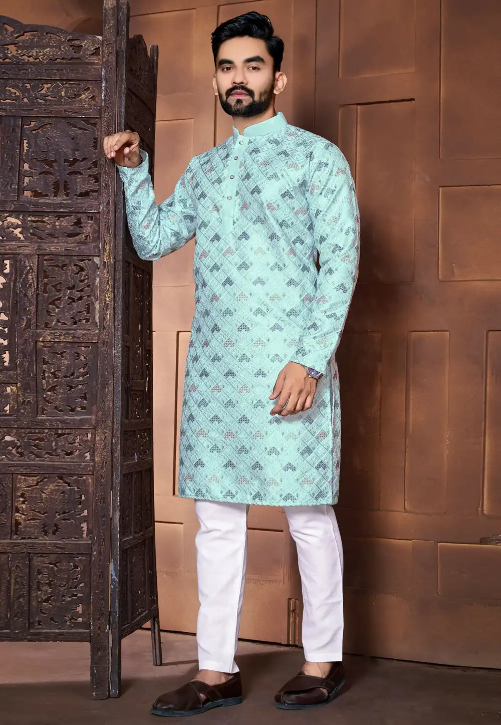 Sea Green Silk Kurta Pajama 293802