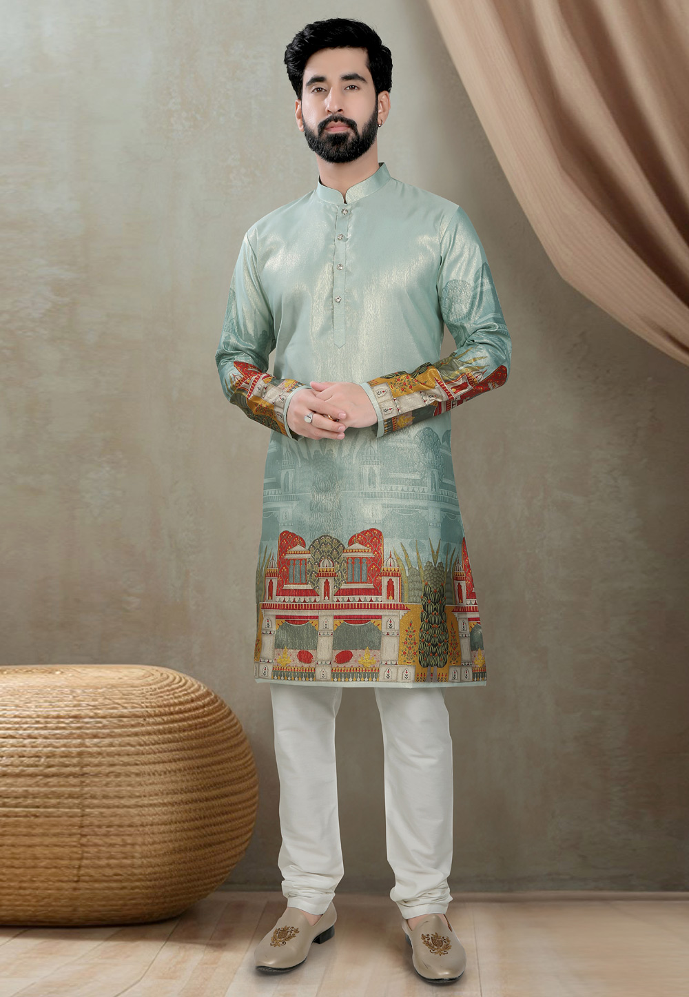 Sea Green Silk Kurta Pajama 310810