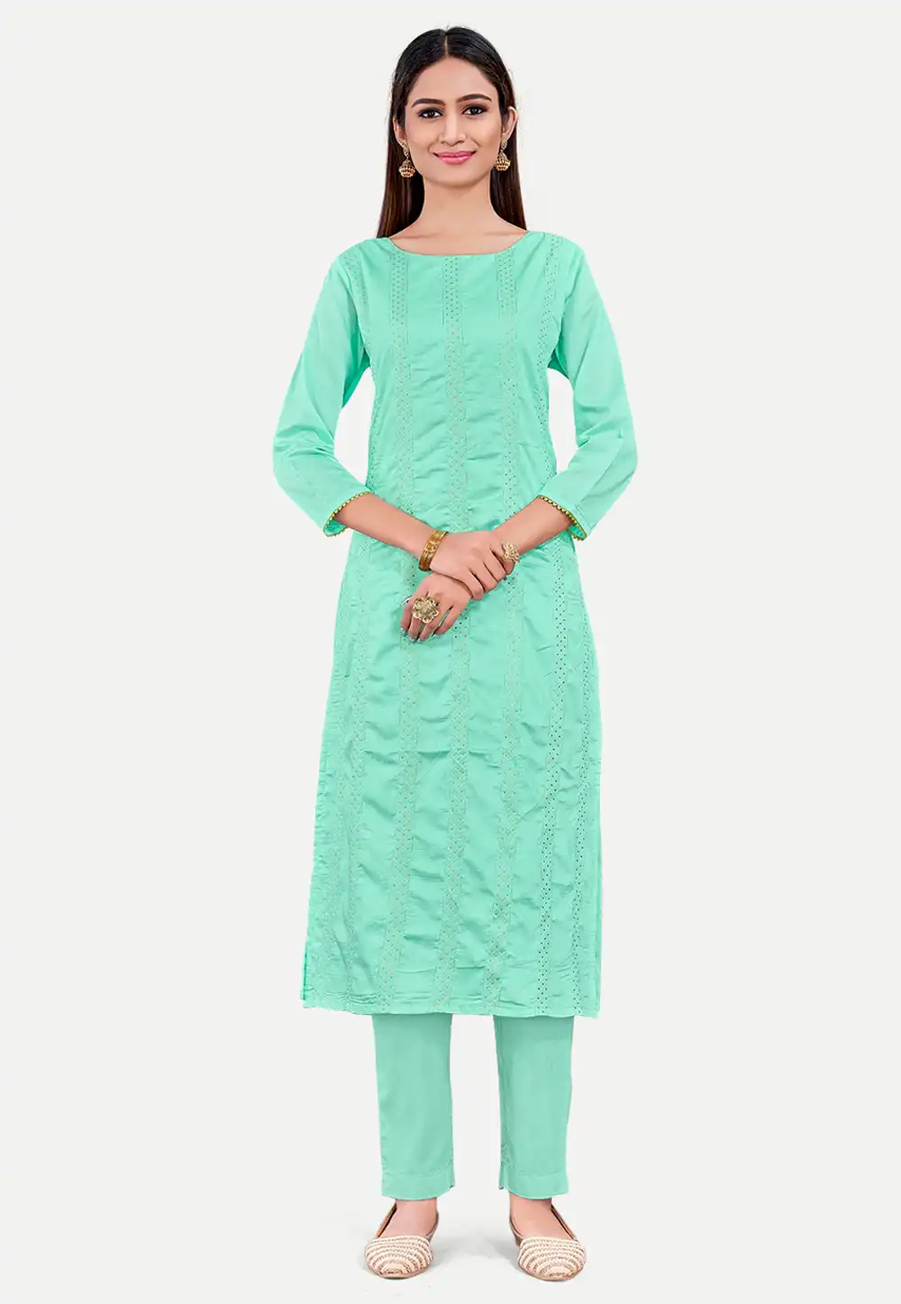 Sea Green Silk Kurta Set With Pent 288082