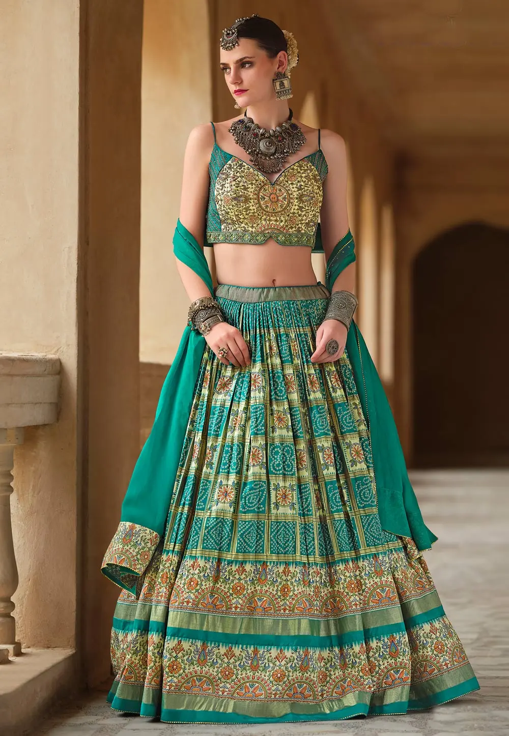 Sea Green Silk Lehenga Choli 302560