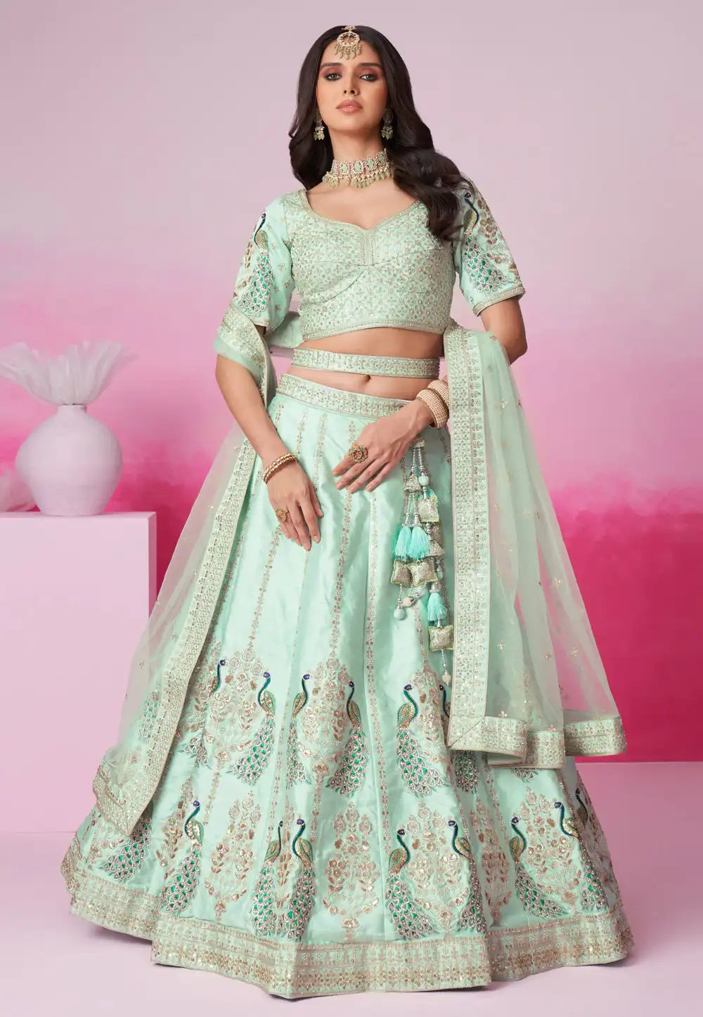 Sea Green Silk Lehenga Choli 291838