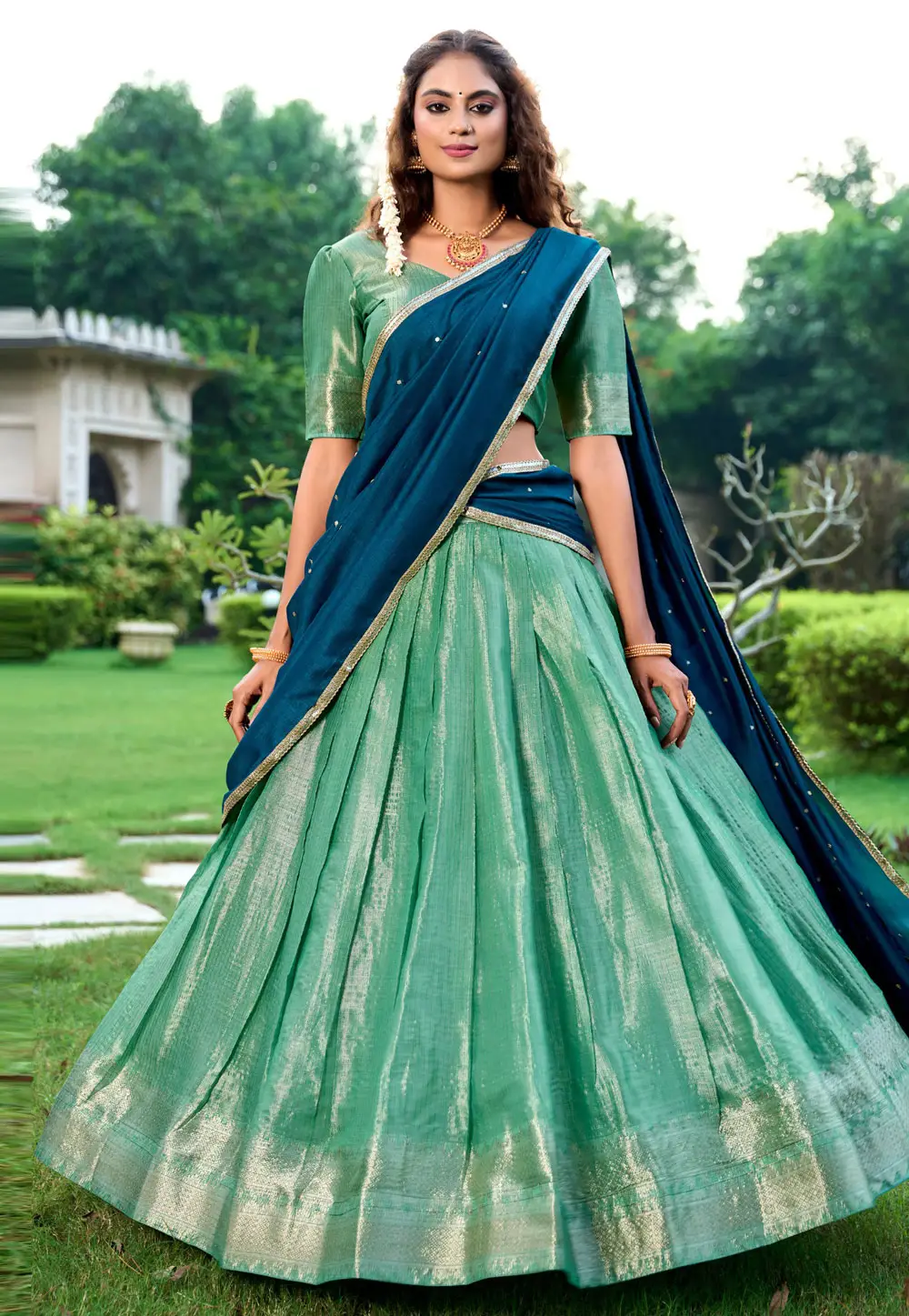 Sea Green Silk Lehenga Choli 296583