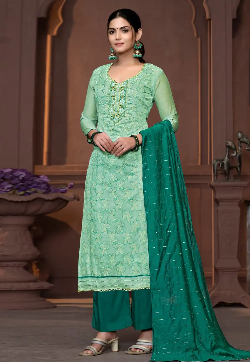 Sea Green Silk Pakistani Suit 294167