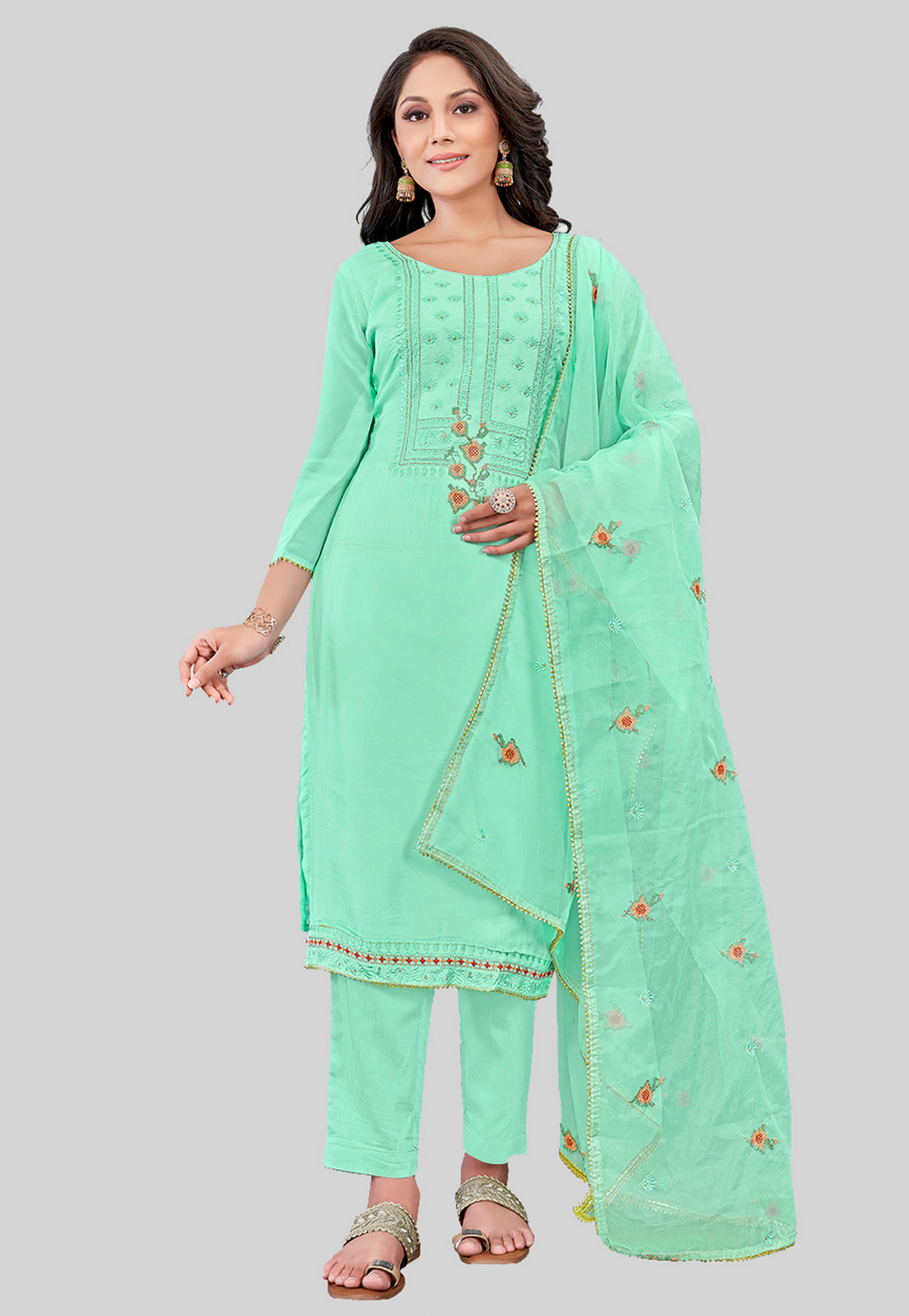 Sea Green Silk Pant Style Suit 284600
