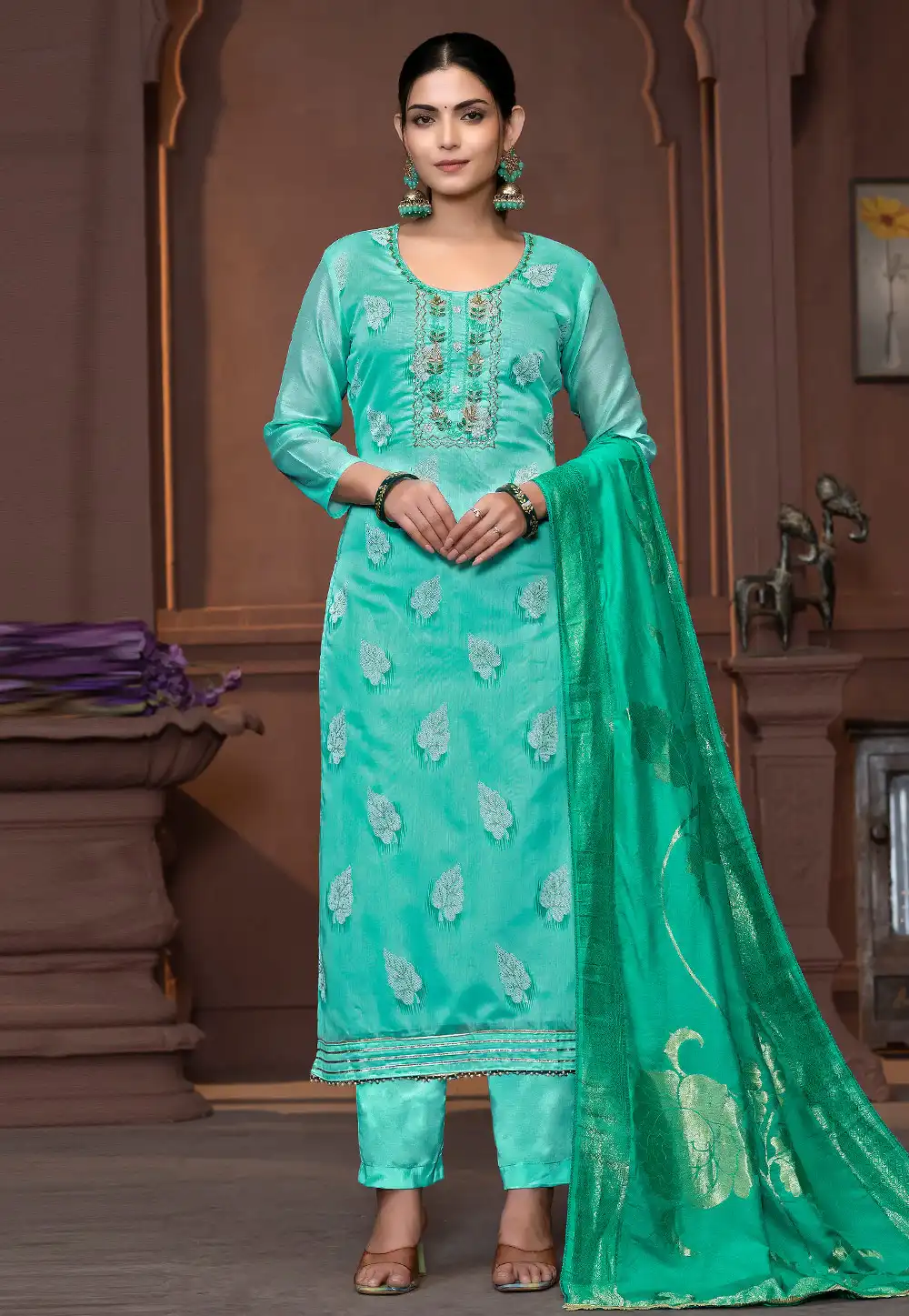 Sea Green Silk Pant Style Suit 294244