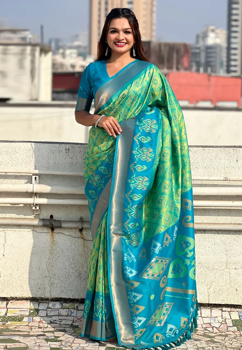 Sea Green Silk Patola Saree 303916