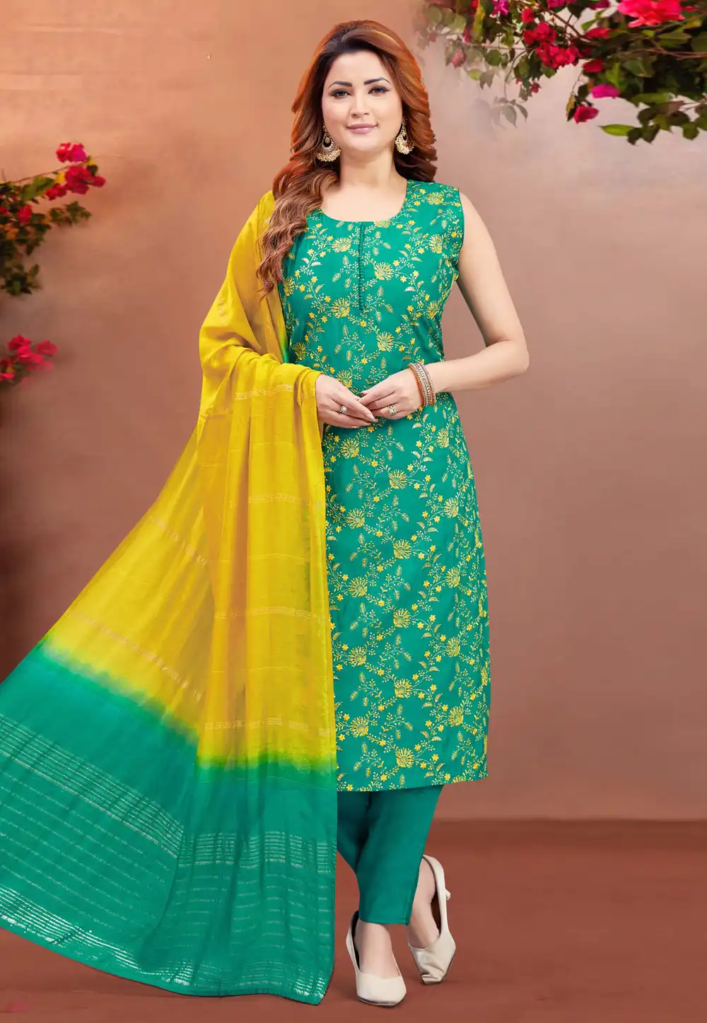 Sea Green Silk Readymade Pakistani Suit 294075