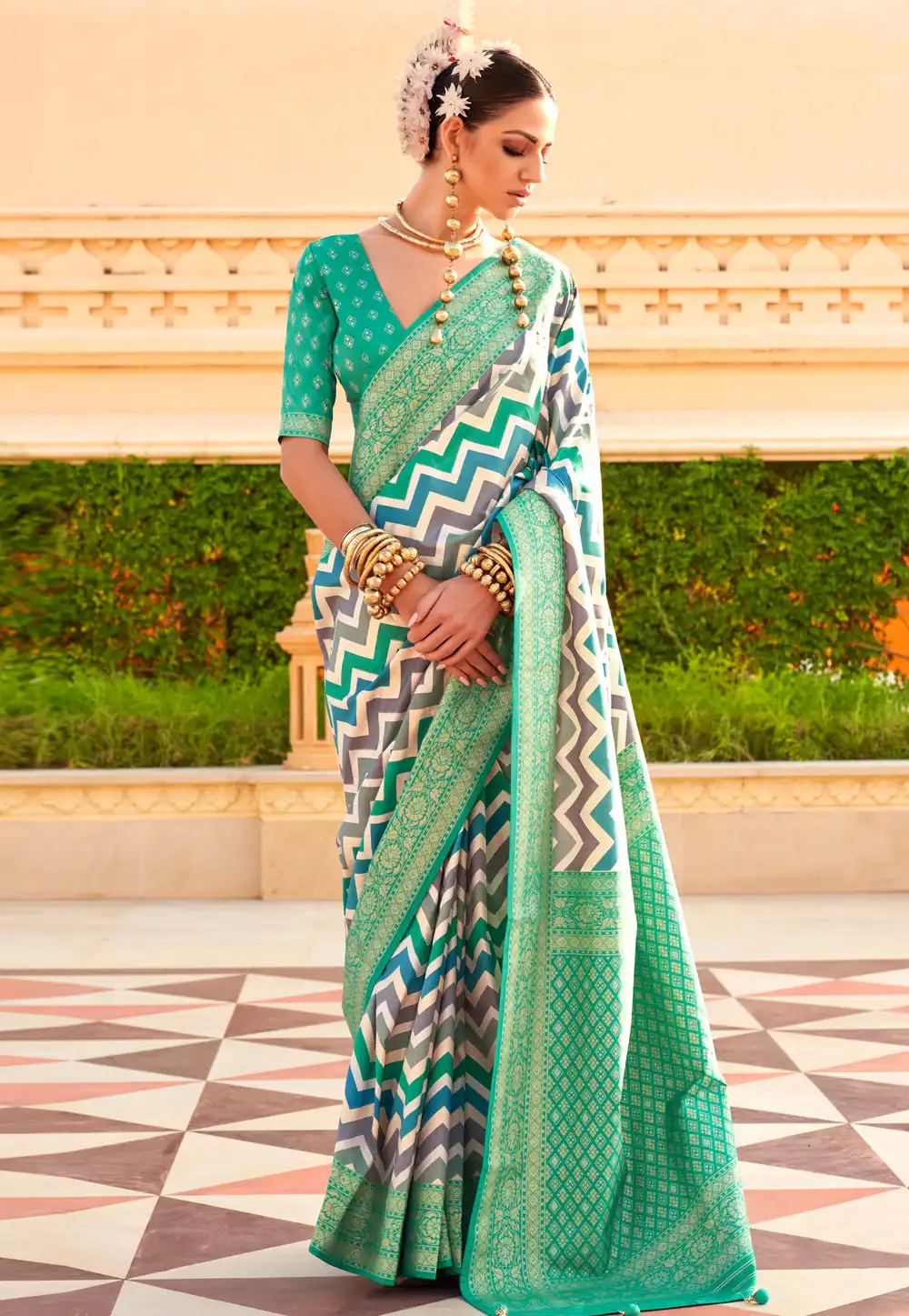 Sea Green Silk Saree With Blouse 291360