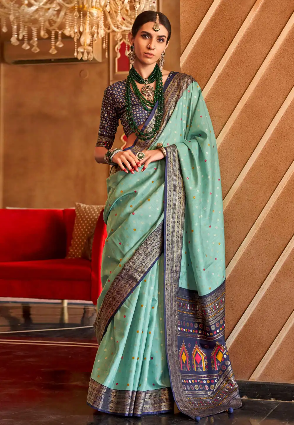 Sea Green Silk Saree With Blouse 291066