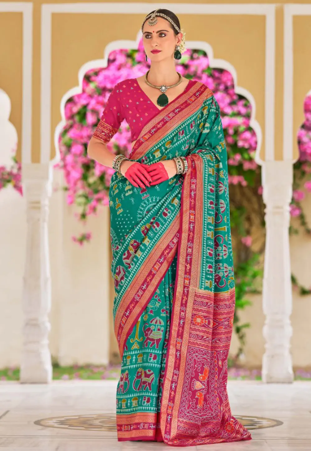 Sea Green Silk Saree With Blouse 297746