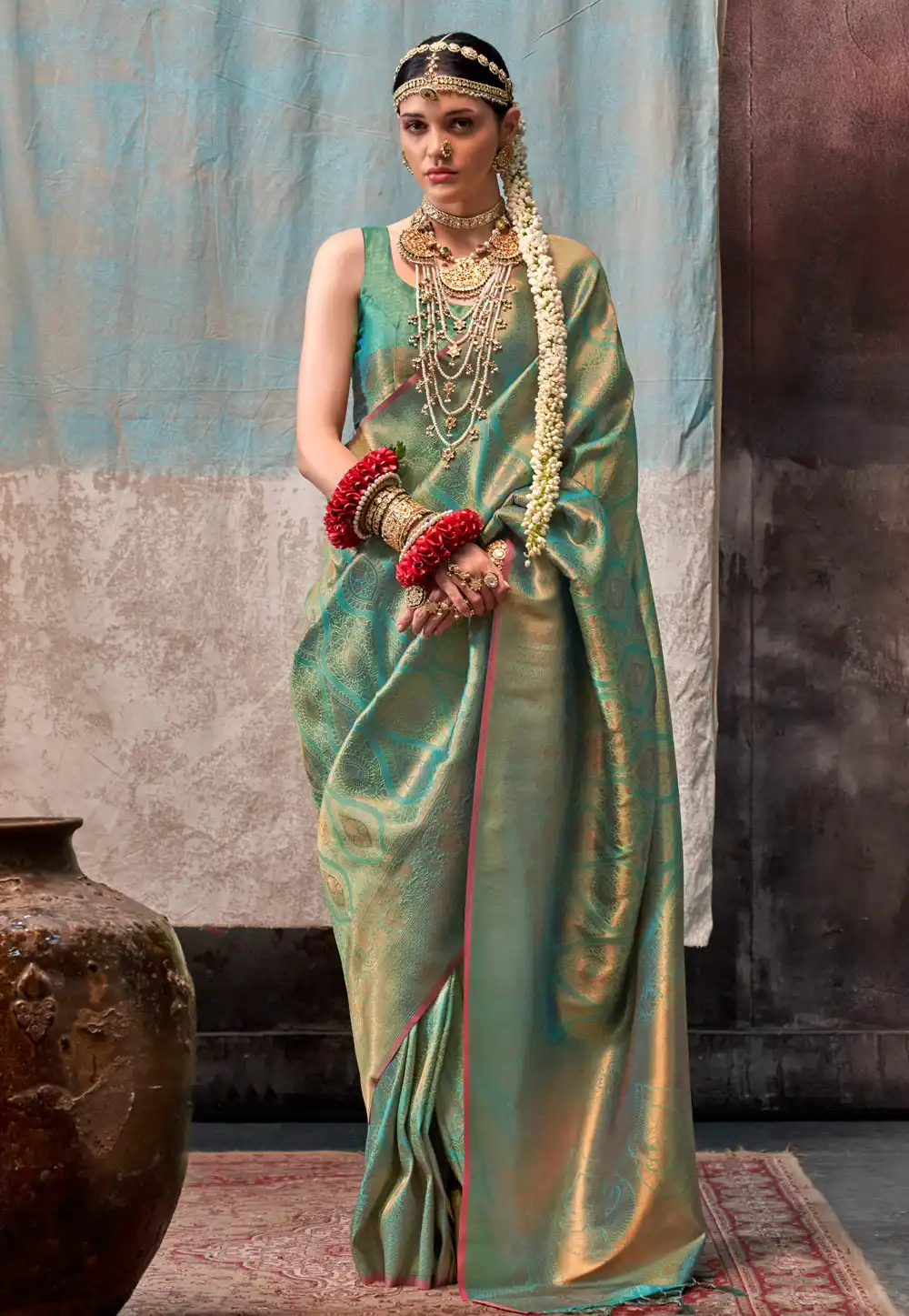 Sea Green Silk Saree With Blouse 290139