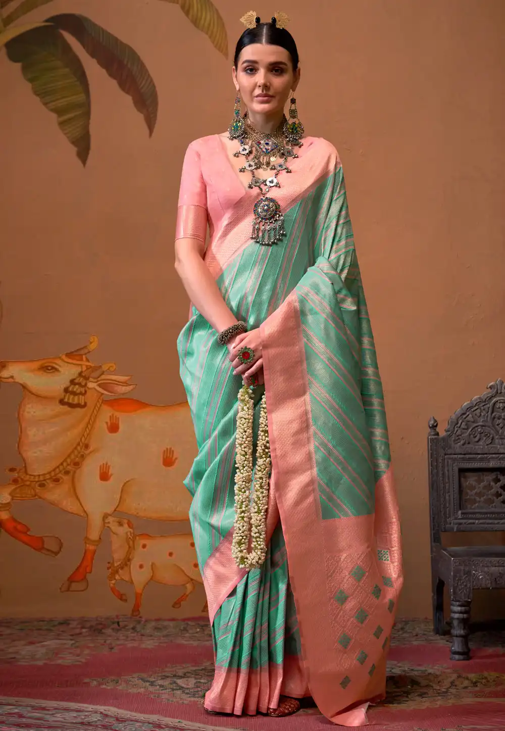 Sea Green Silk Saree With Blouse 291334