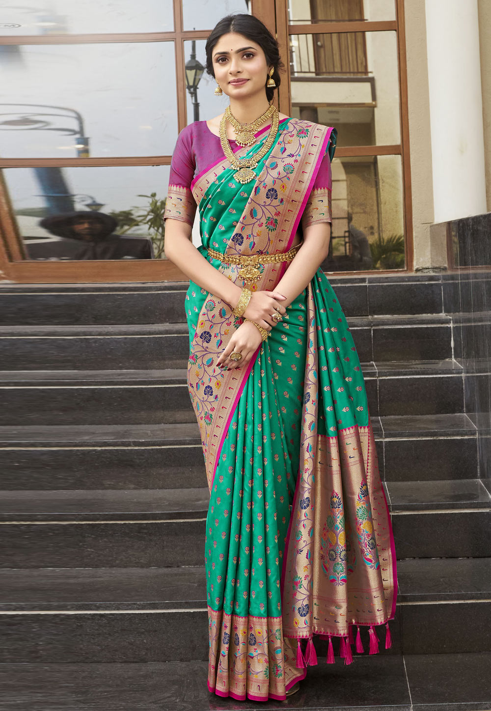 Sea Green Silk Saree With Blouse 286590