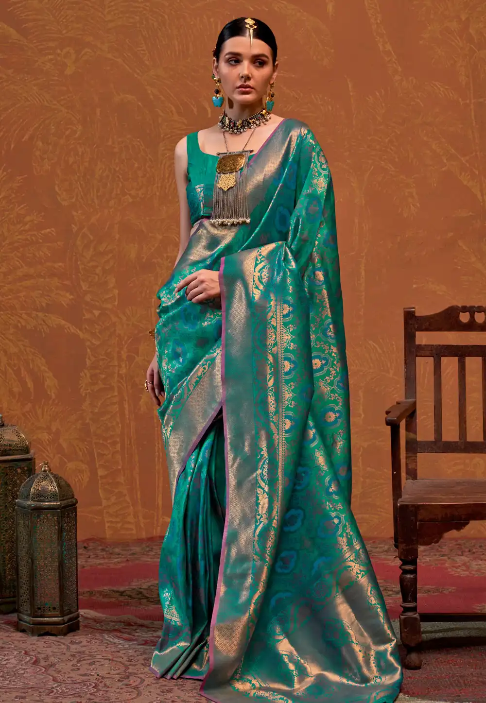 Sea Green Silk Saree With Blouse 294048