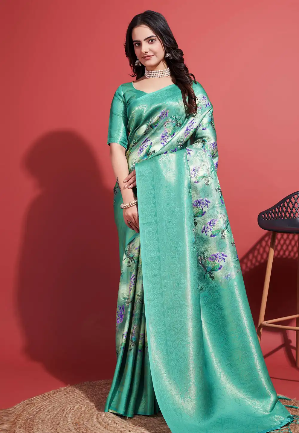 Sea Green Silk Saree With Blouse 289983