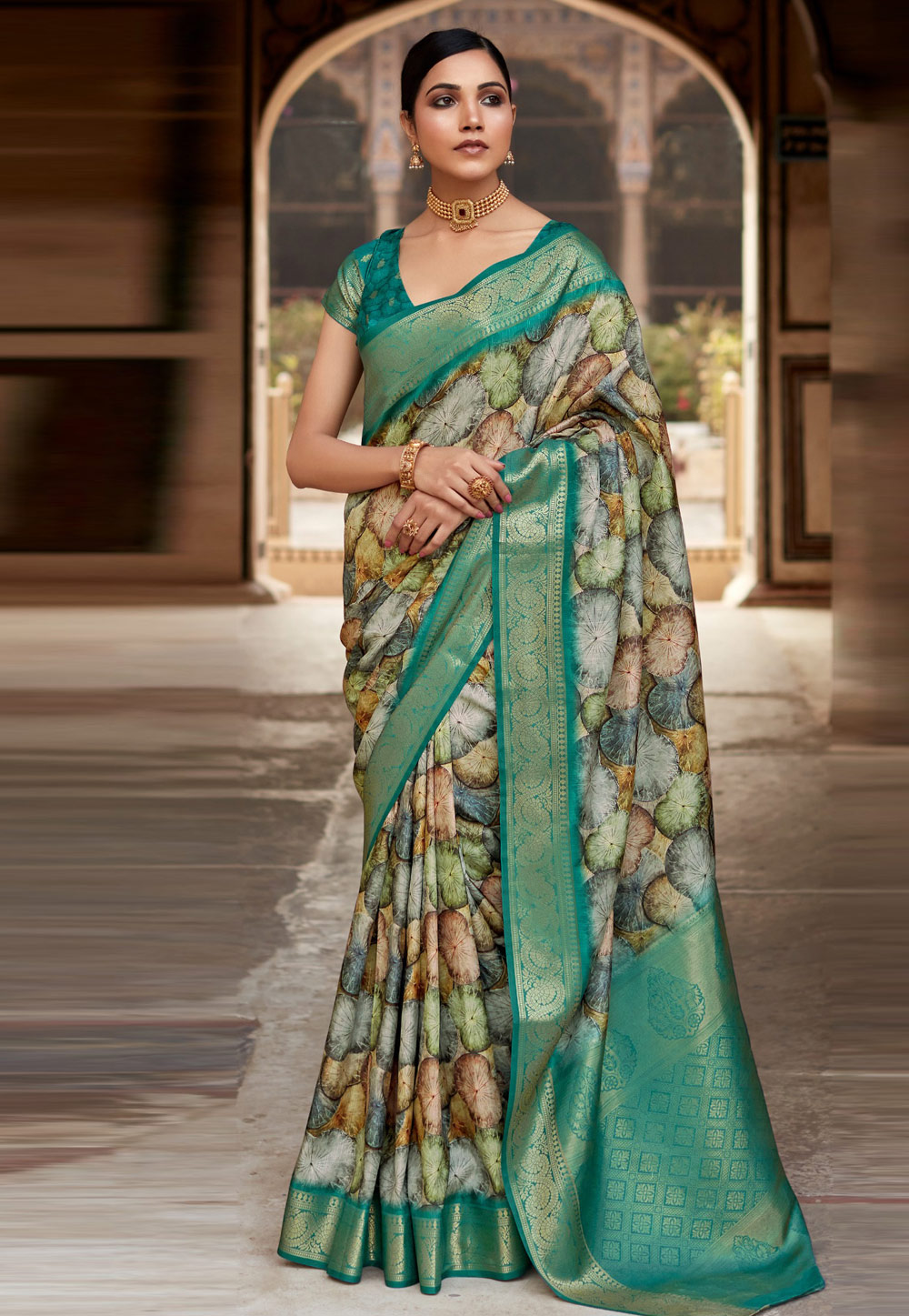 Sea Green Silk Saree With Blouse 310400