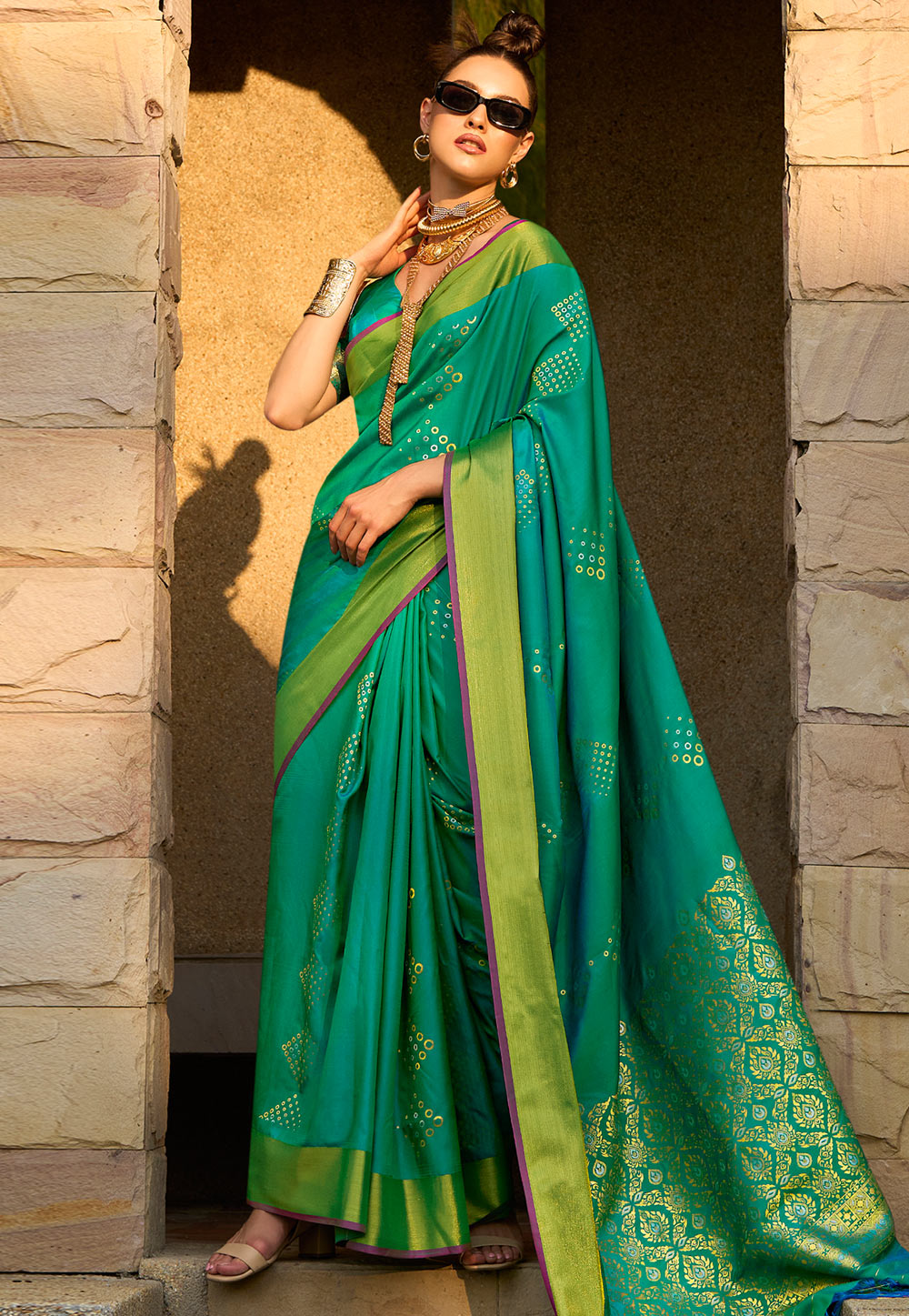 Sea Green Silk Saree With Blouse 285968