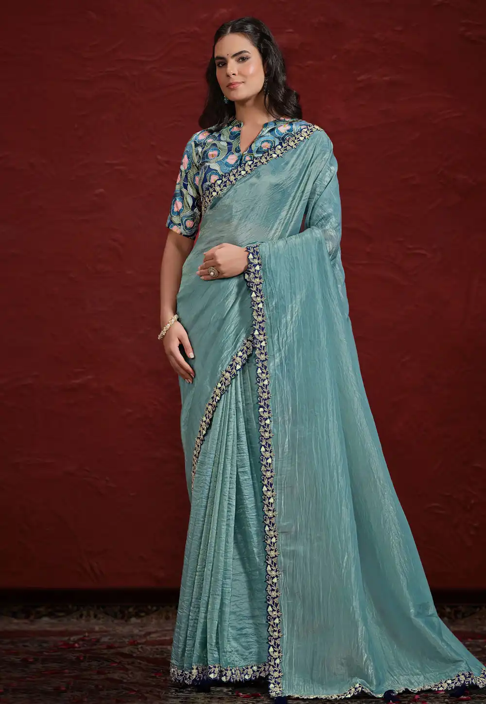 Sea Green Silk Saree With Blouse 294199