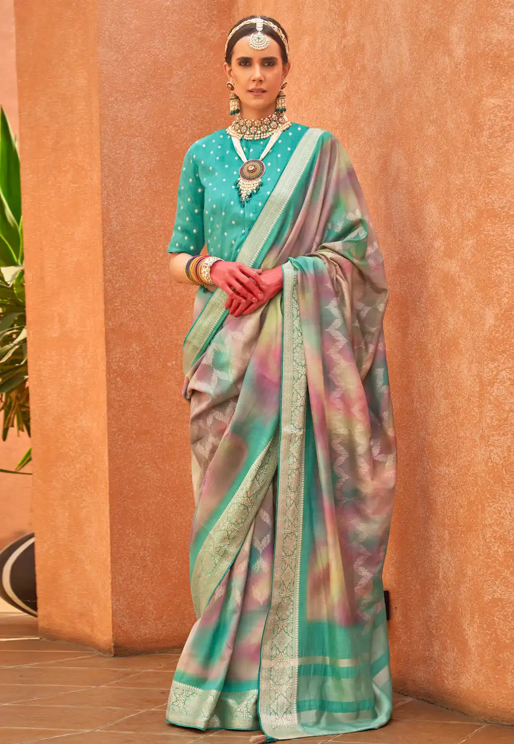 Sea Green Silk Saree With Blouse 293732