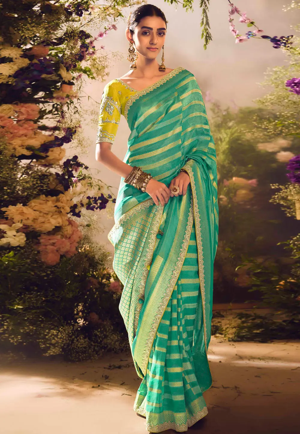 Sea Green Silk Saree With Blouse 298926