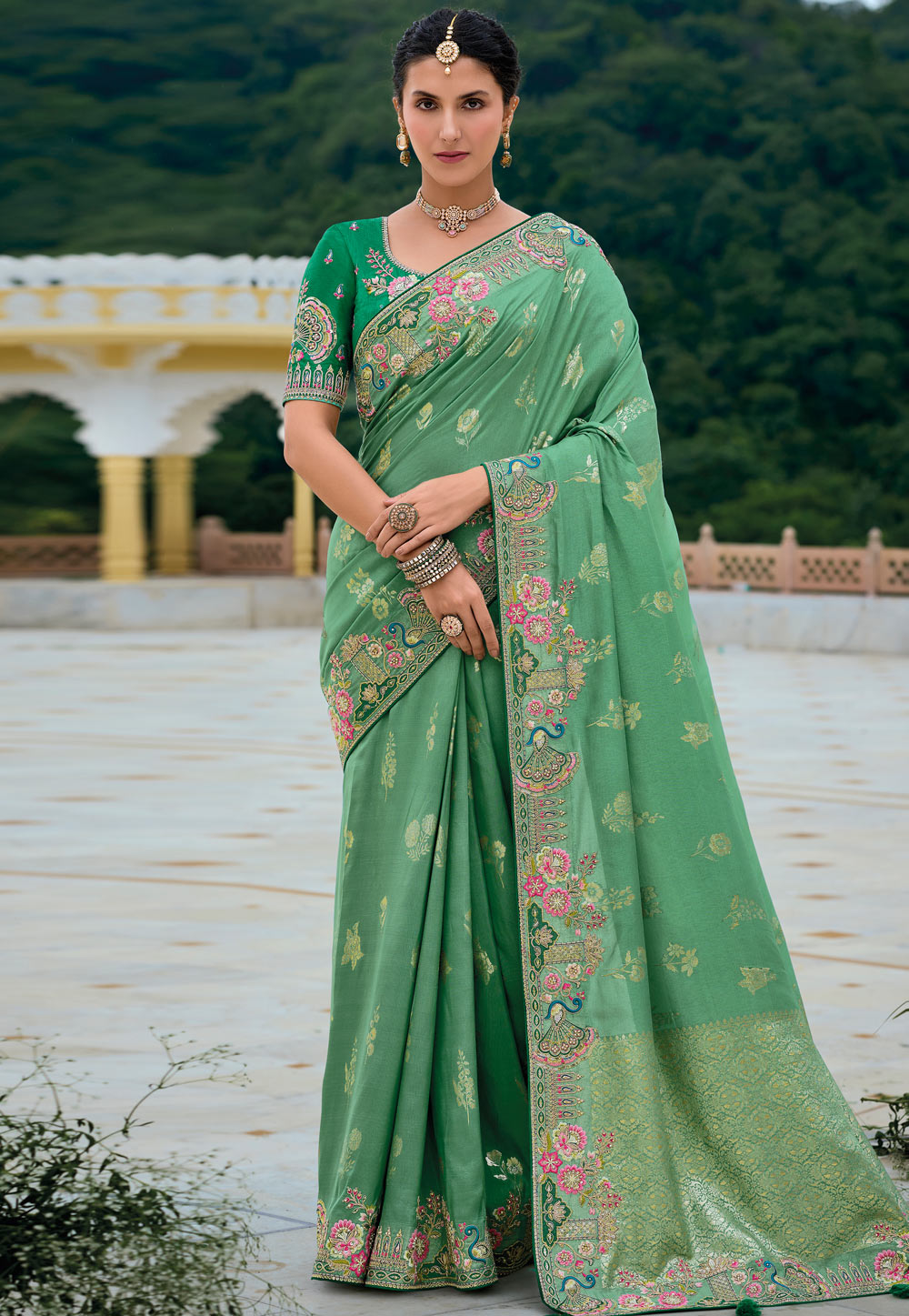 Sea Green Silk Saree With Blouse 305010