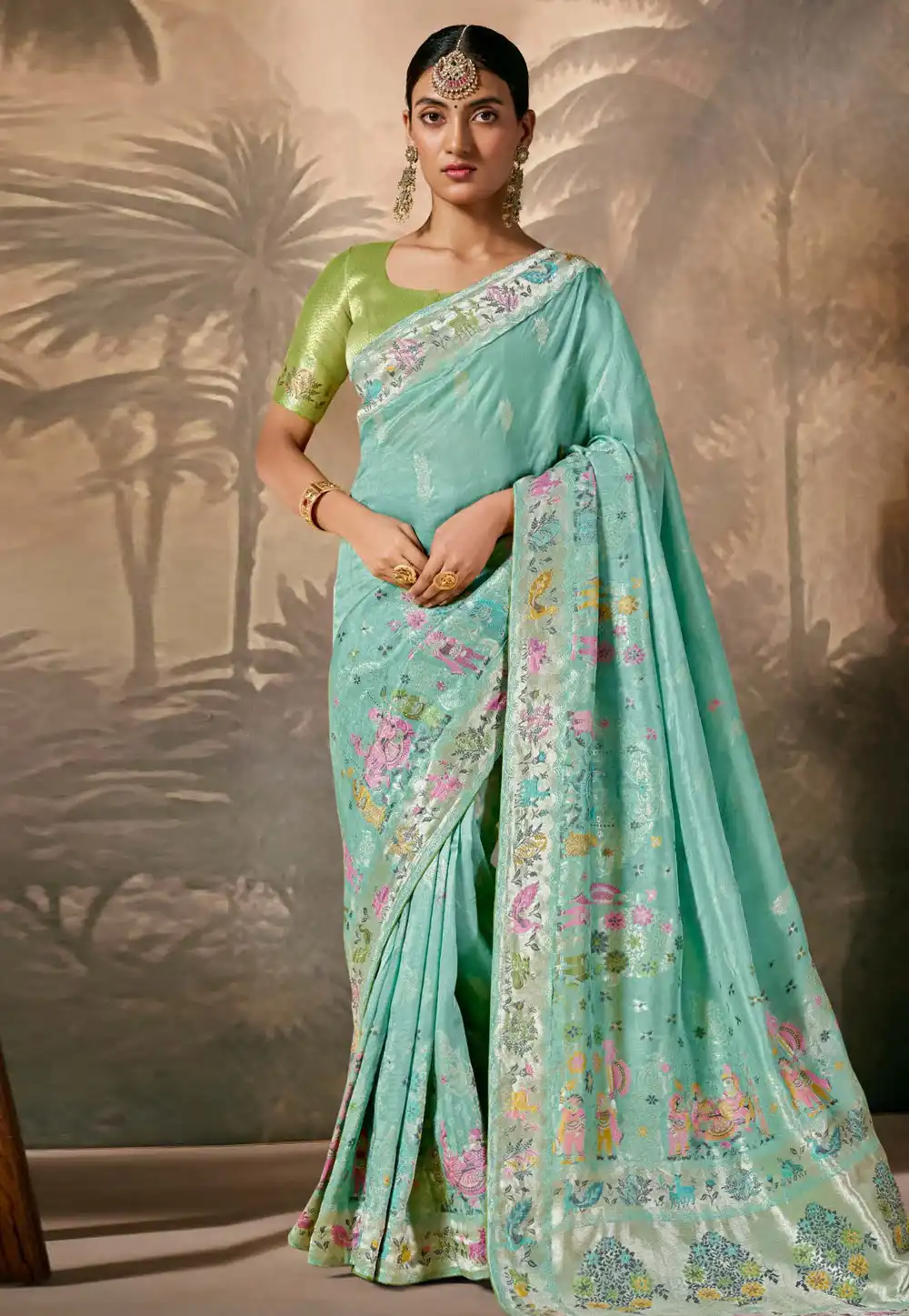 Sea Green Silk Saree With Blouse 294814