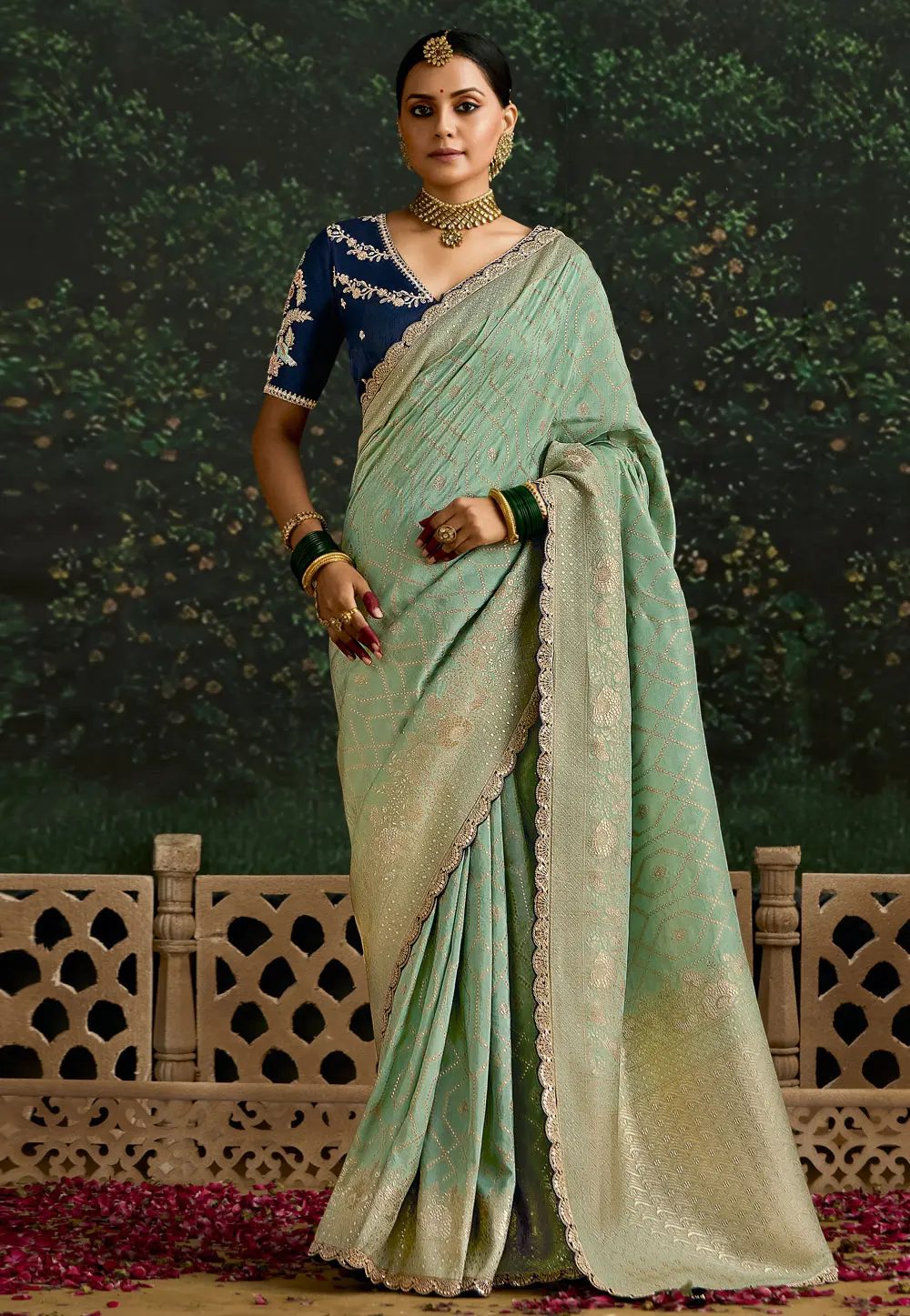 Sea Green Silk Saree With Blouse 297753