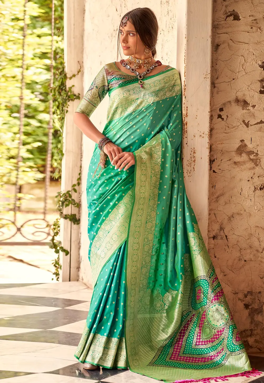 Sea Green Silk Saree With Blouse 297212