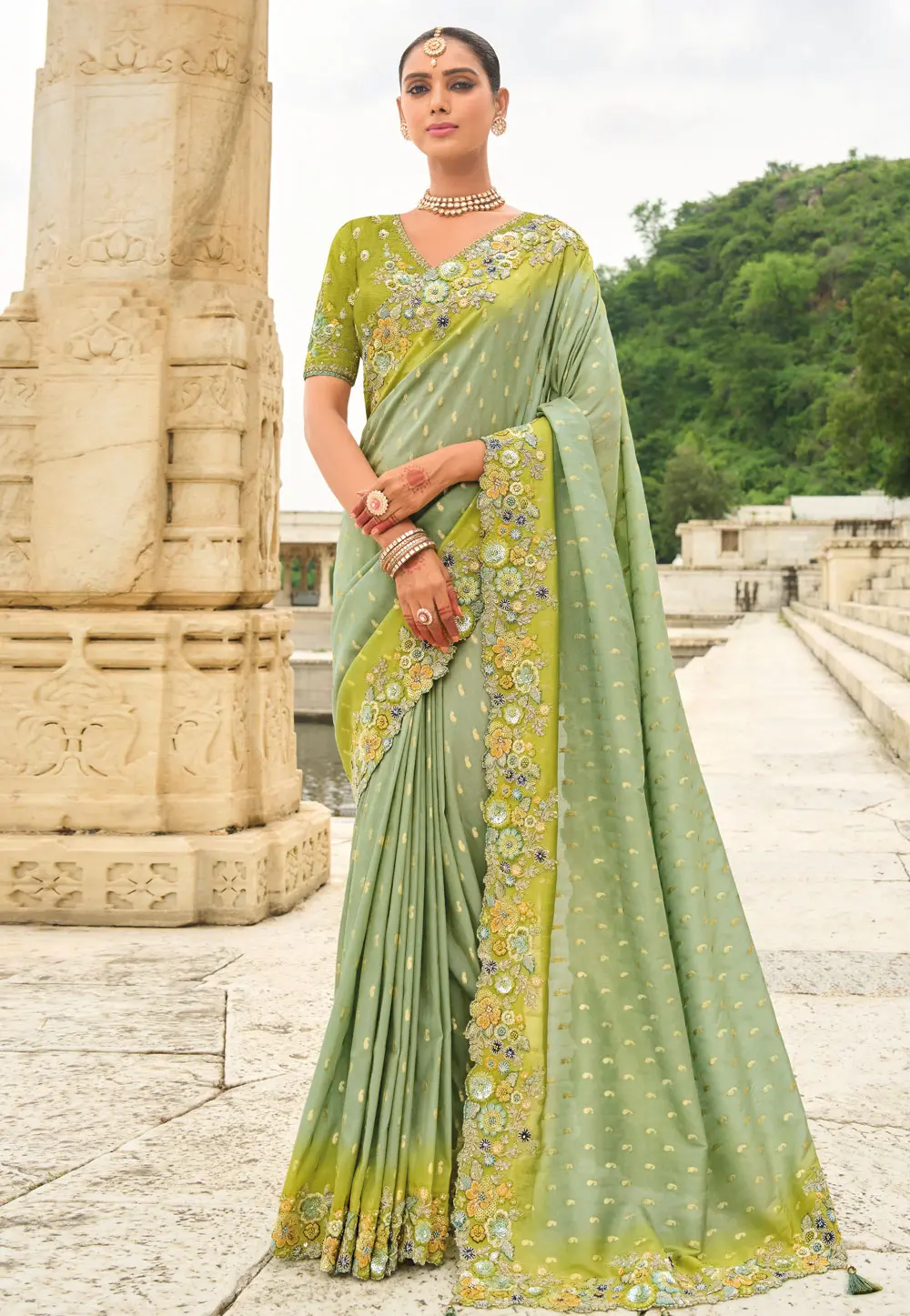 Sea Green Silk Saree With Blouse 303286