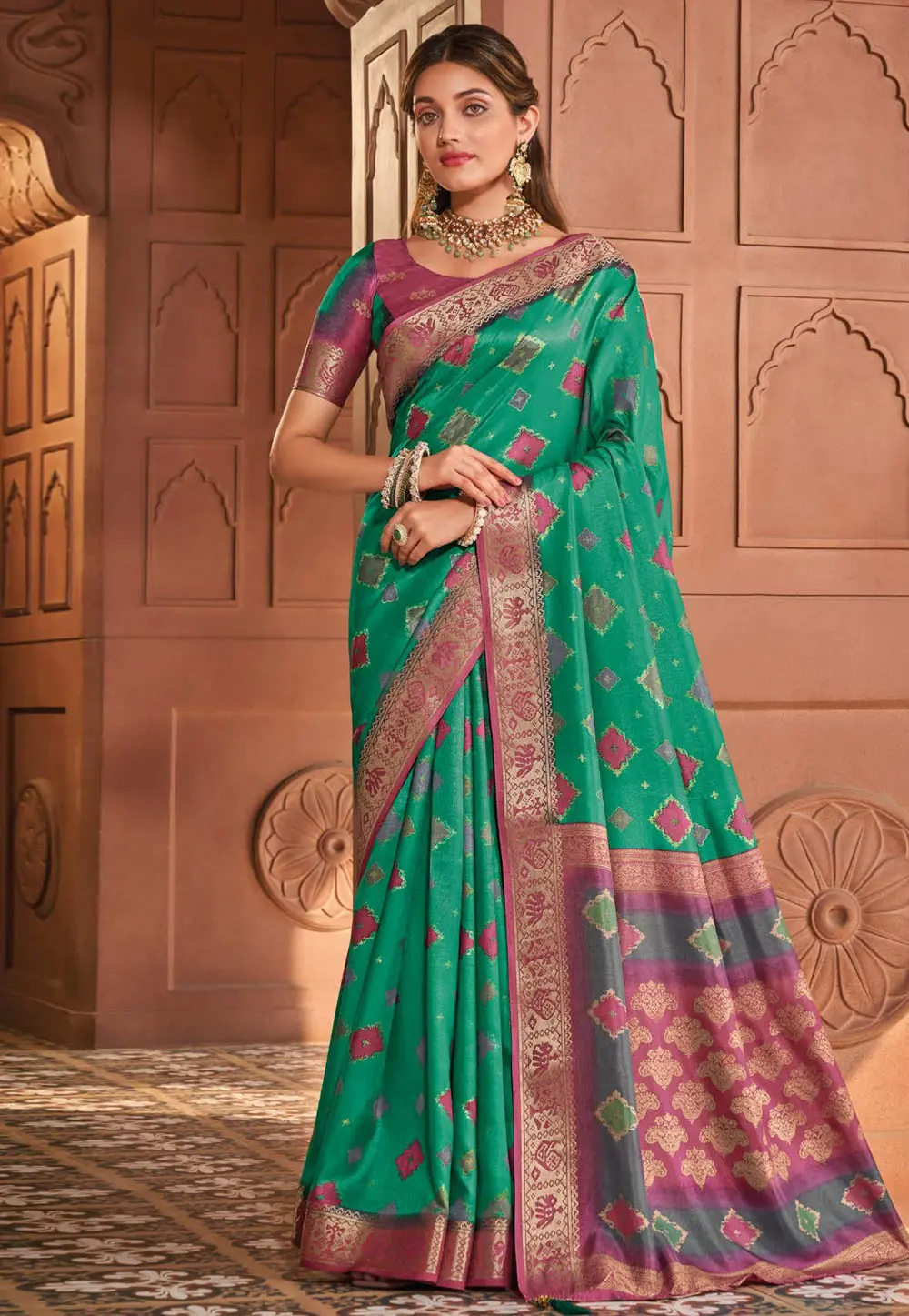 Sea Green Silk Saree With Blouse 301751