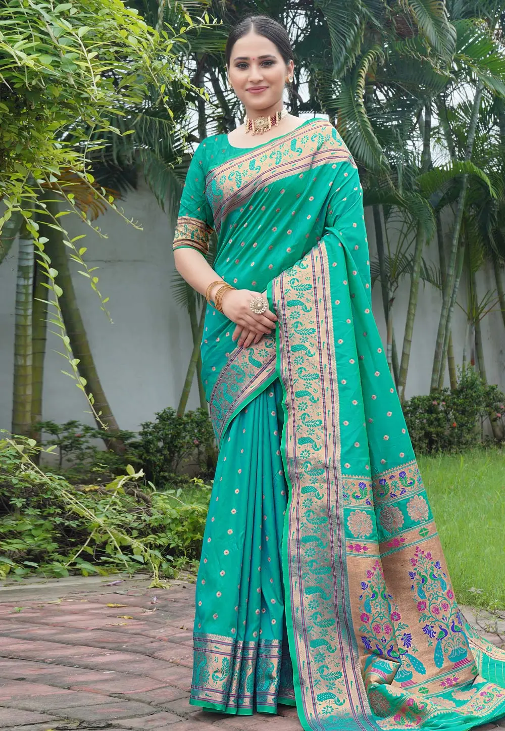 Sea Green Silk Saree With Blouse 302516