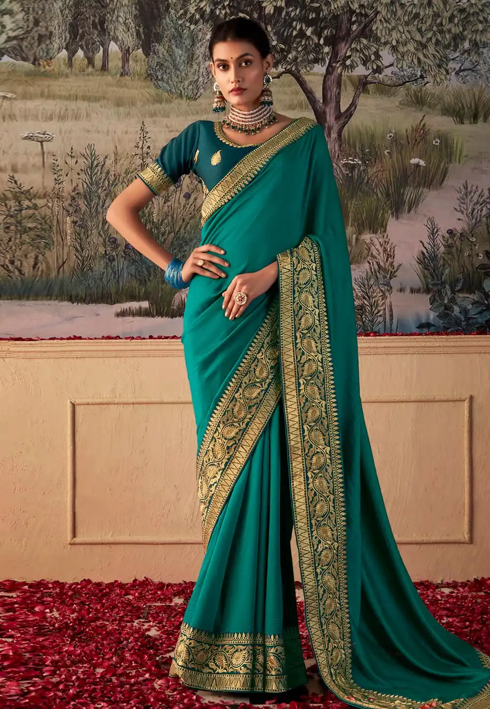 Sea Green Silk Saree With Blouse 288932