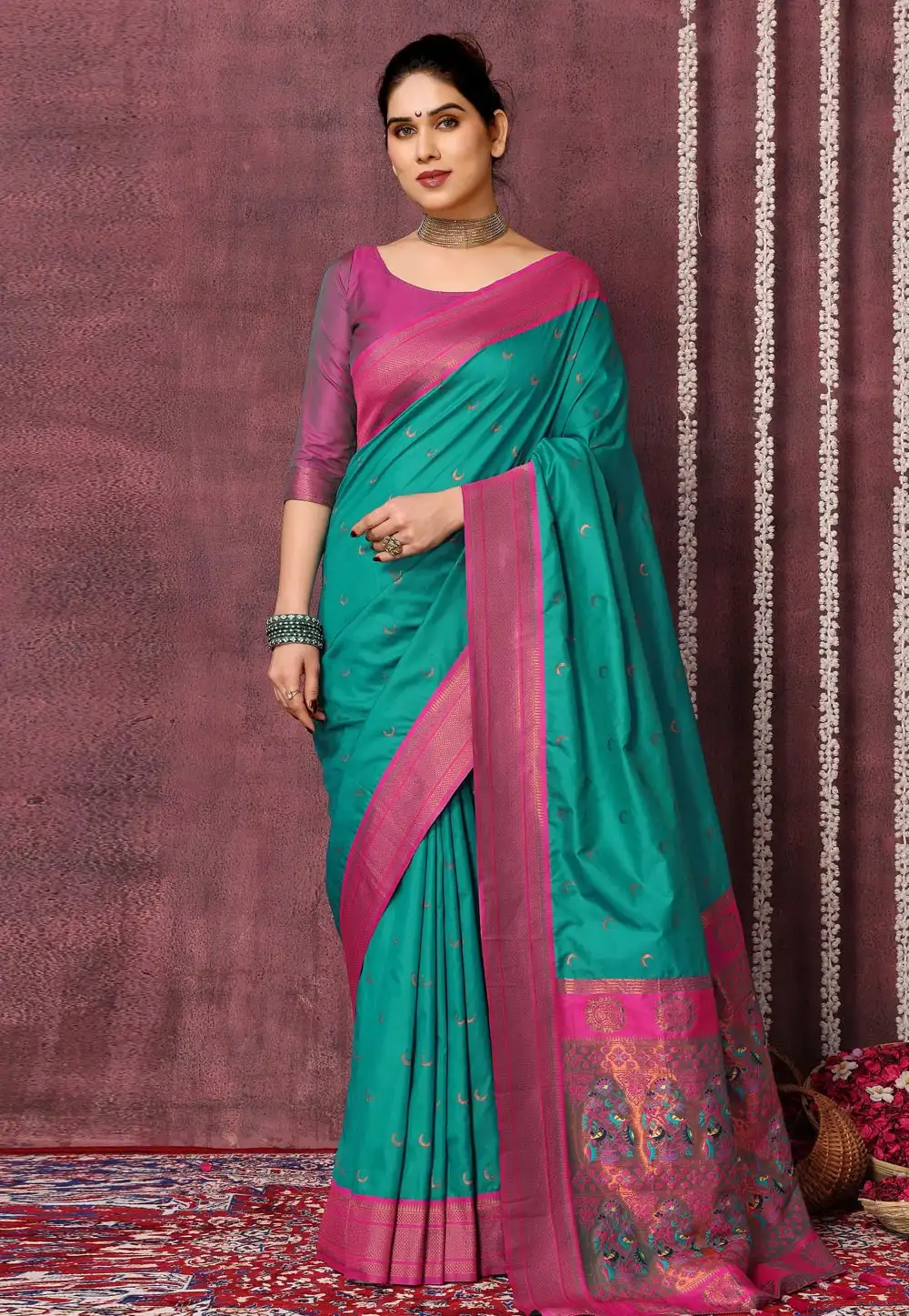 Sea Green Silk Saree With Blouse 291030