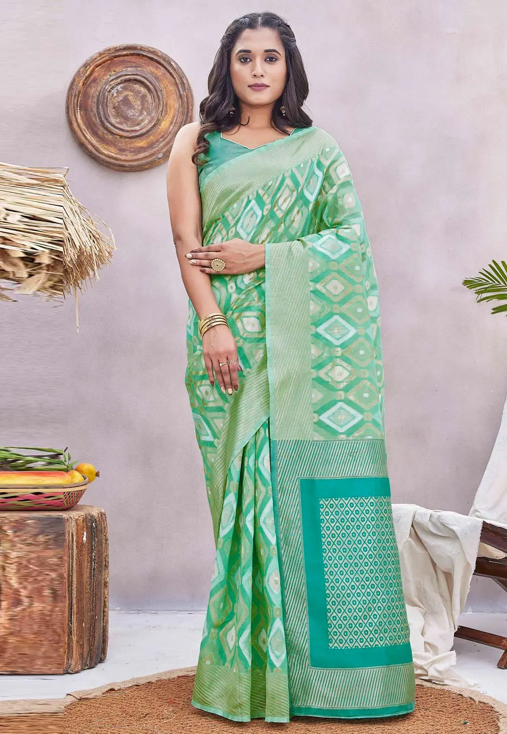 Sea Green Silk Saree With Blouse 298828