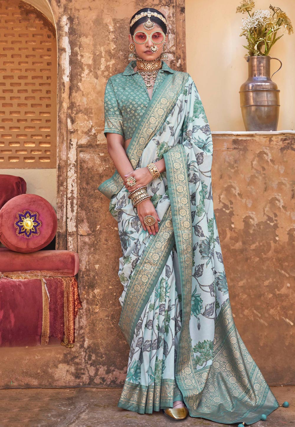 Sea Green Silk Saree With Blouse 310553