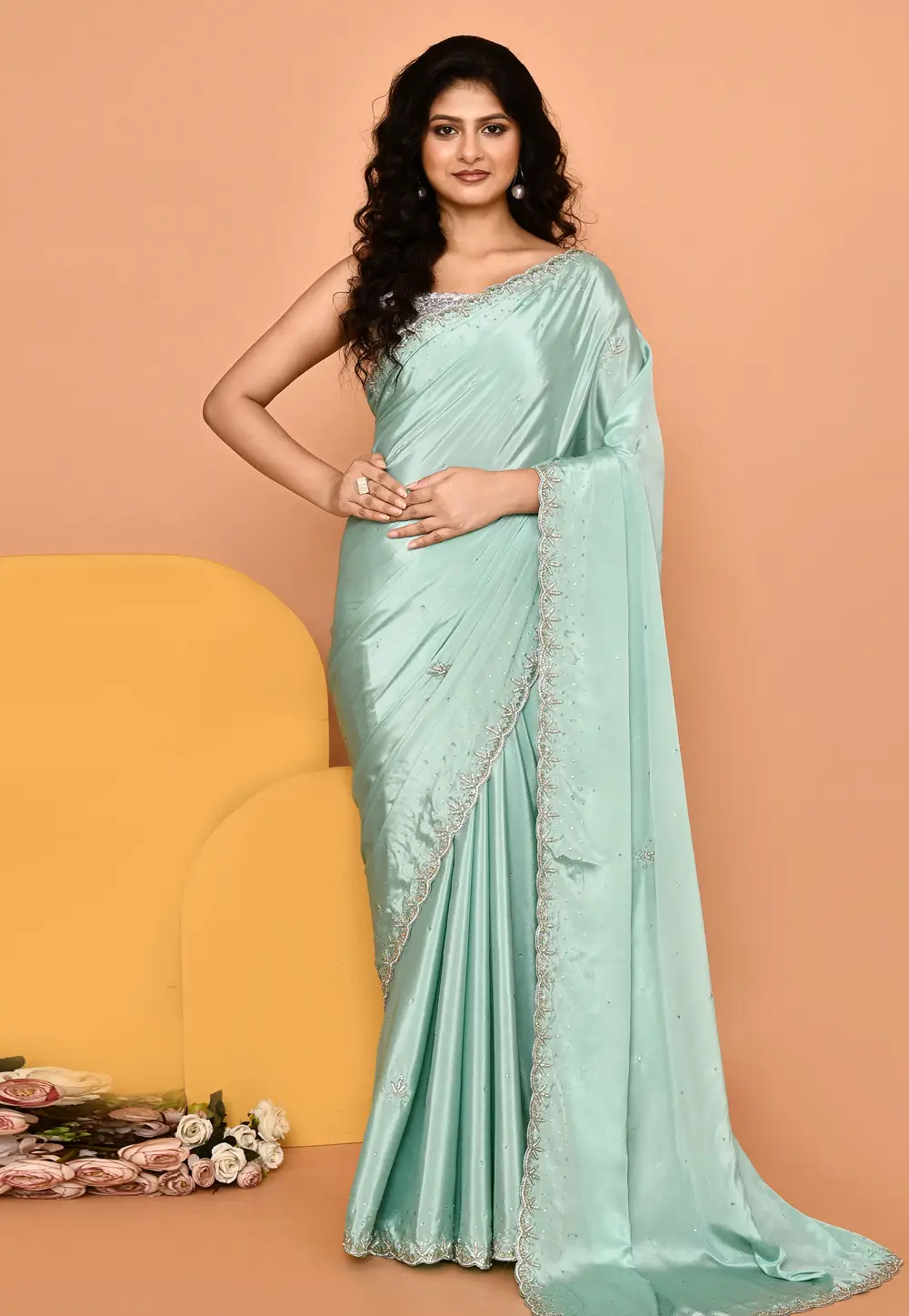 Sea Green Silk Saree With Blouse 296019