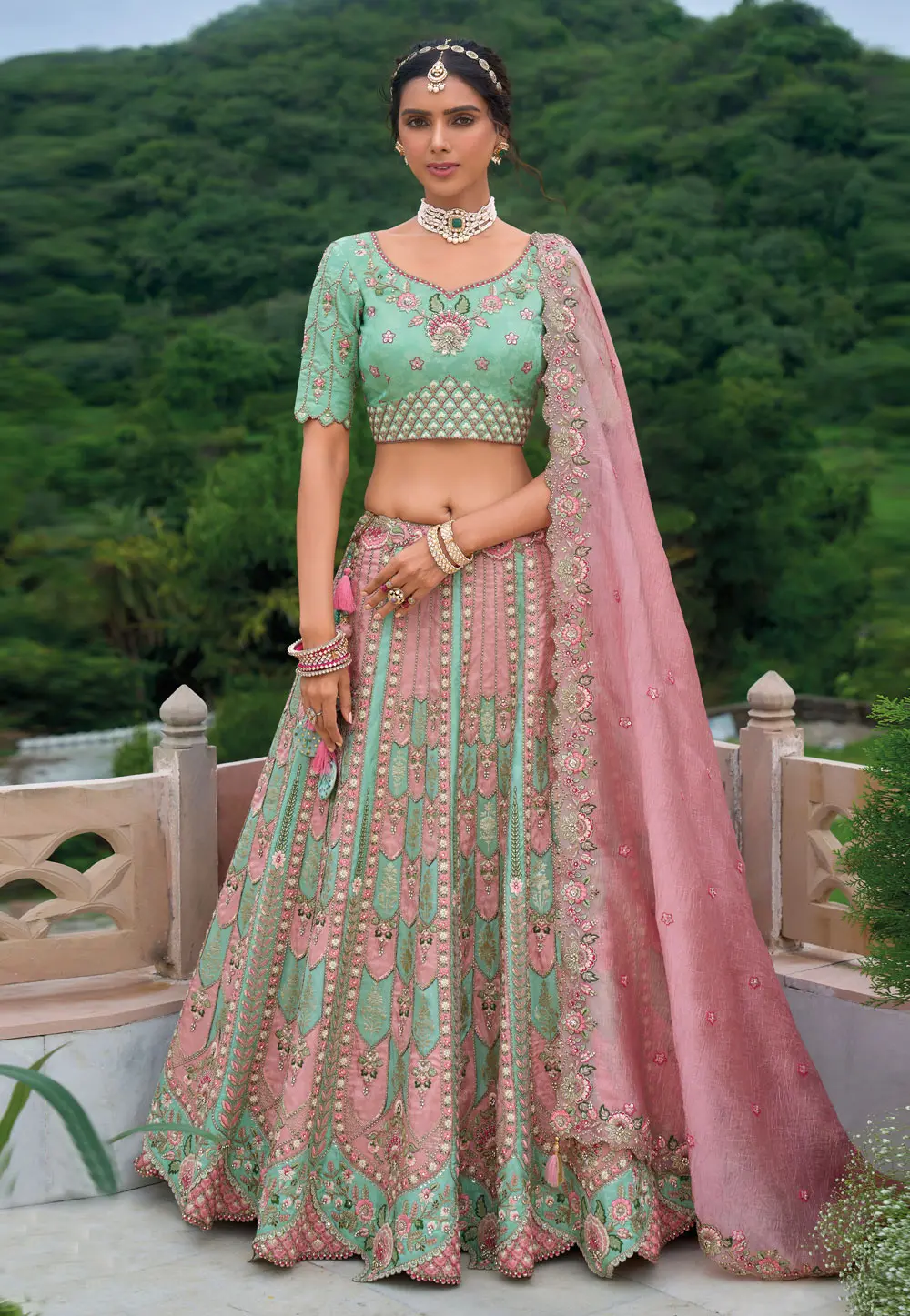 Sea Green Silk Wedding Lehenga Choli 298231