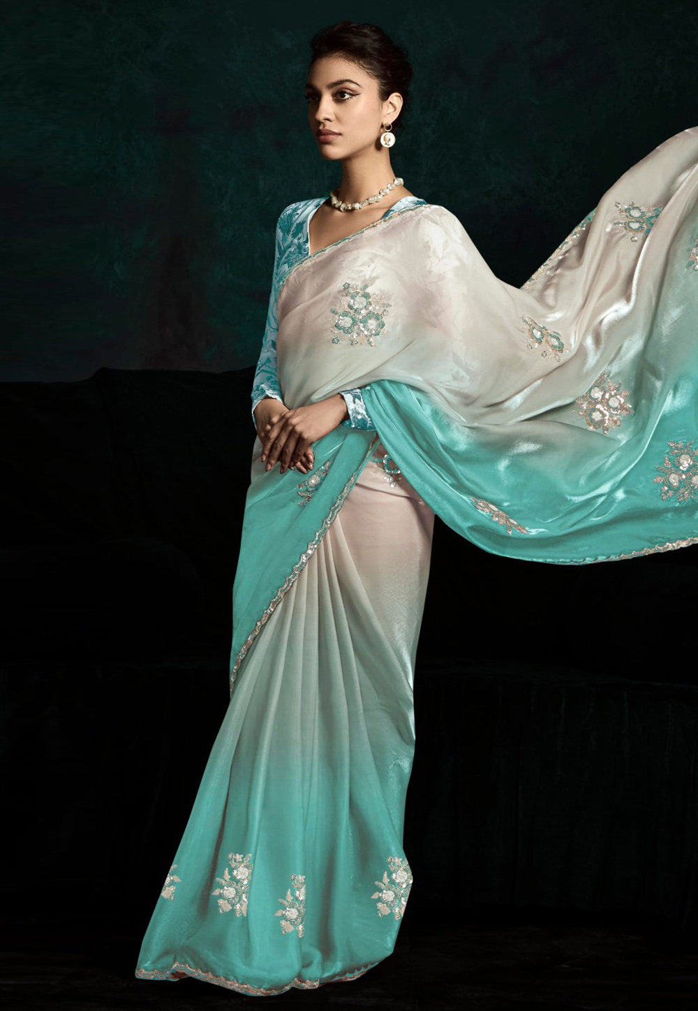 Sea Green Tissue Half N Half Saree 311208