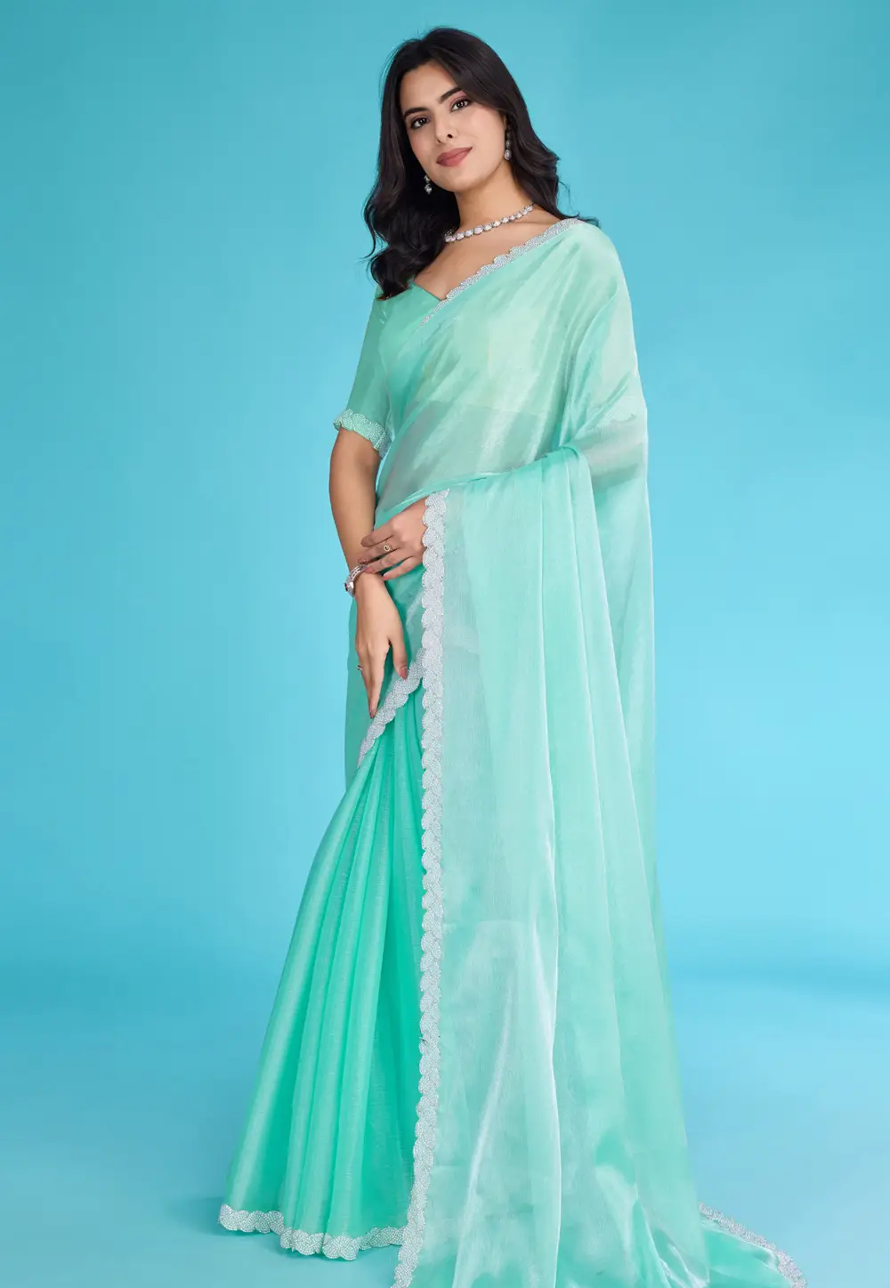 Sea Green Tissue Light Weight Saree 295315