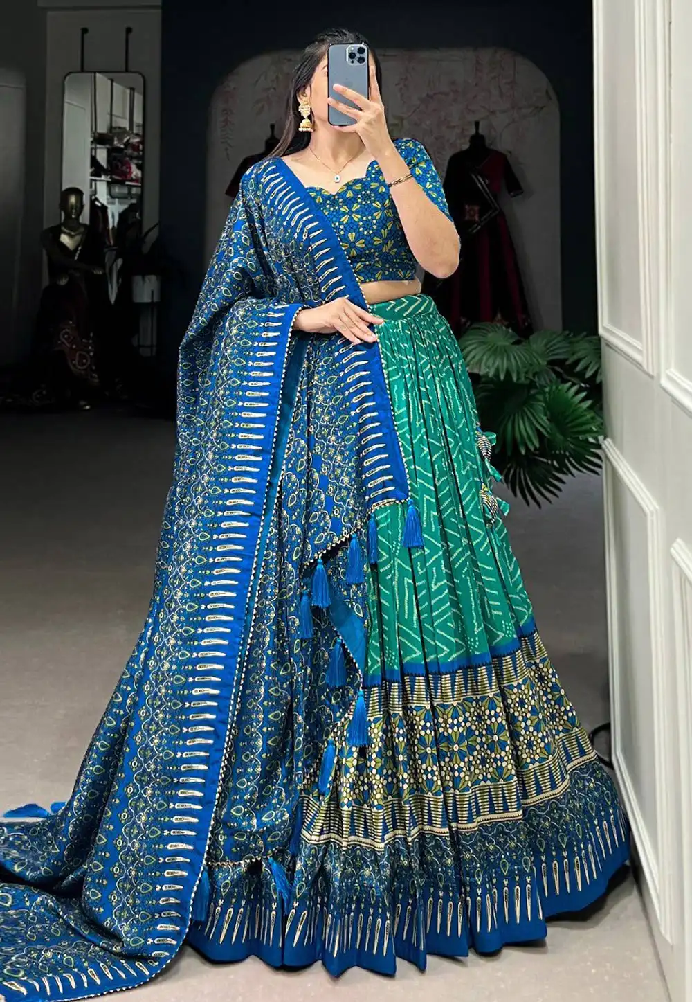 Sea Green Tussar Silk Circular Lehenga Choli 293316