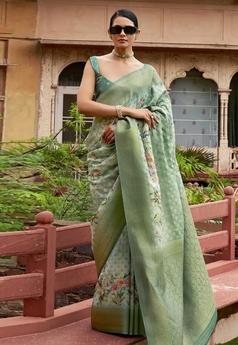 Sea Green Tussar Silk Saree With Blouse 304137