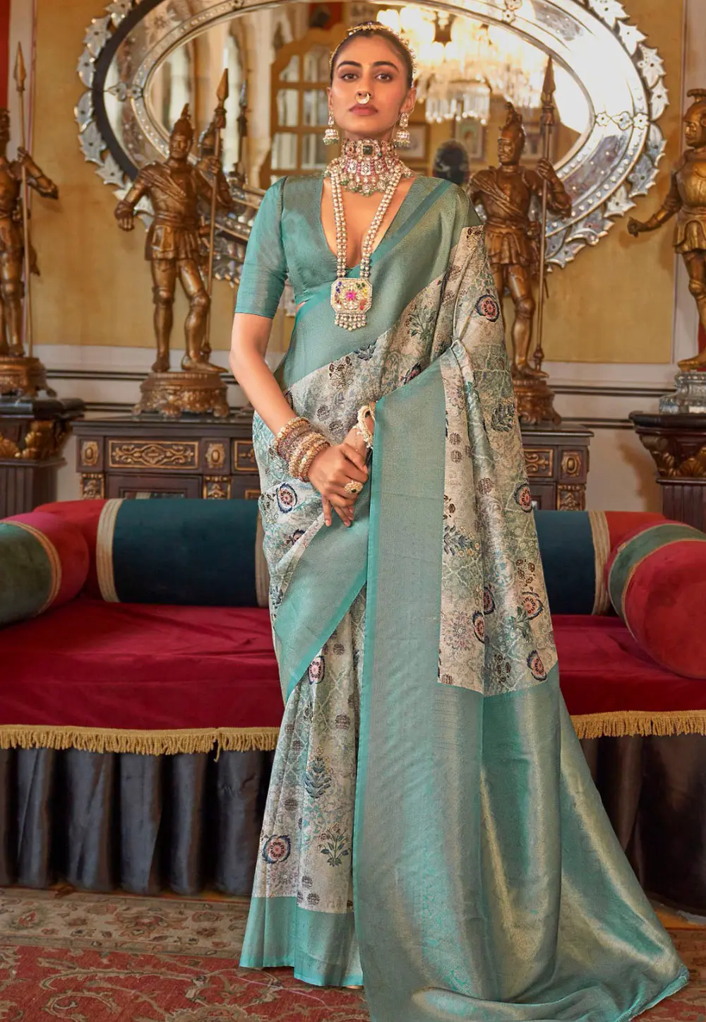 Sea Green Tussar Silk Saree With Blouse 298396