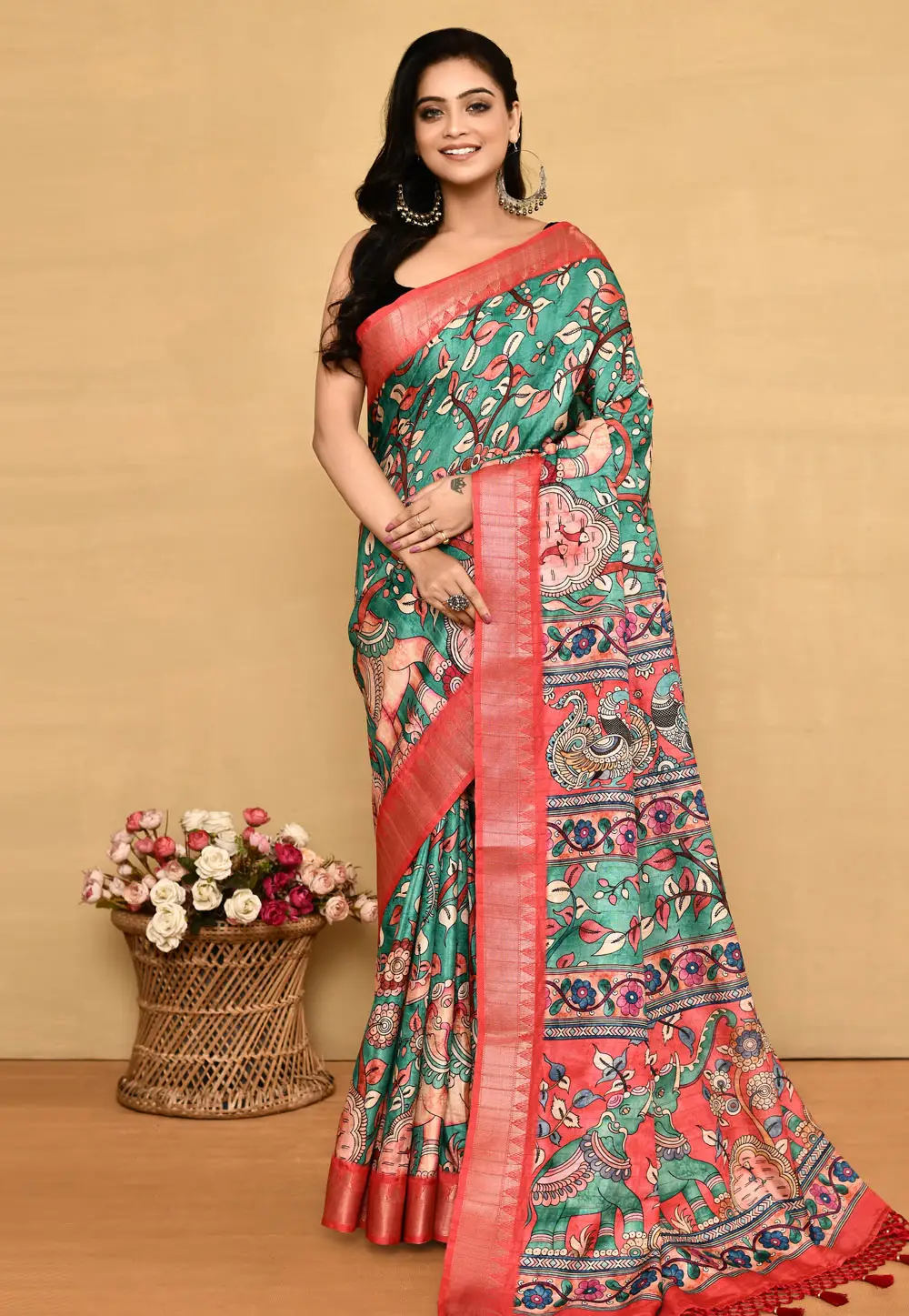 Sea Green Tussar Silk Saree With Blouse 296293