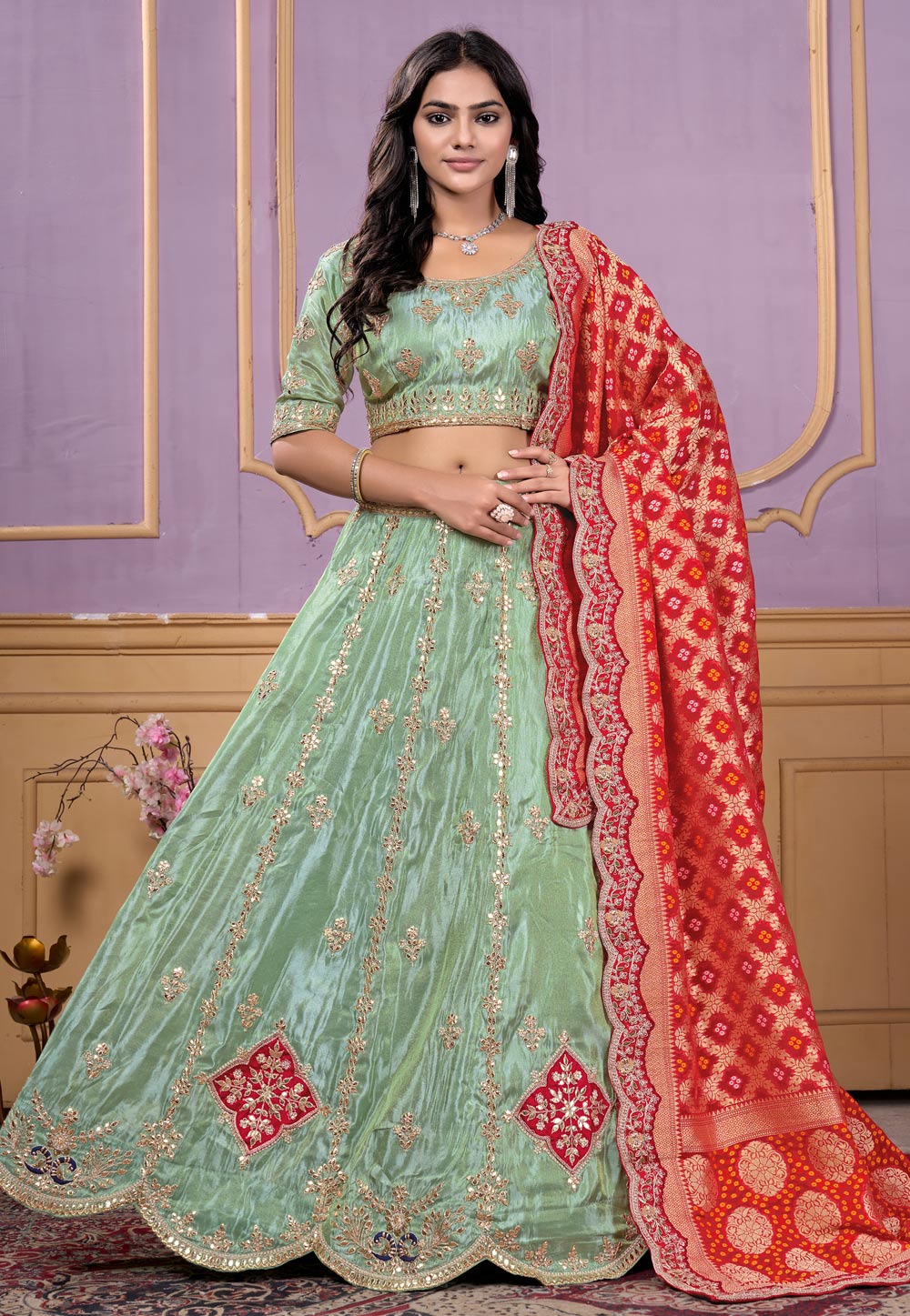 Sea Green Viscose Circular Lehenga Choli 310757