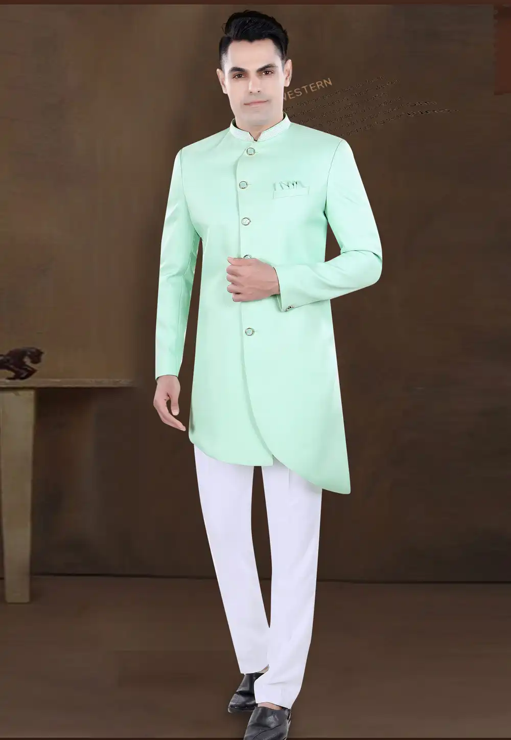 Sea Green Viscose Indo Western Sherwani 292221