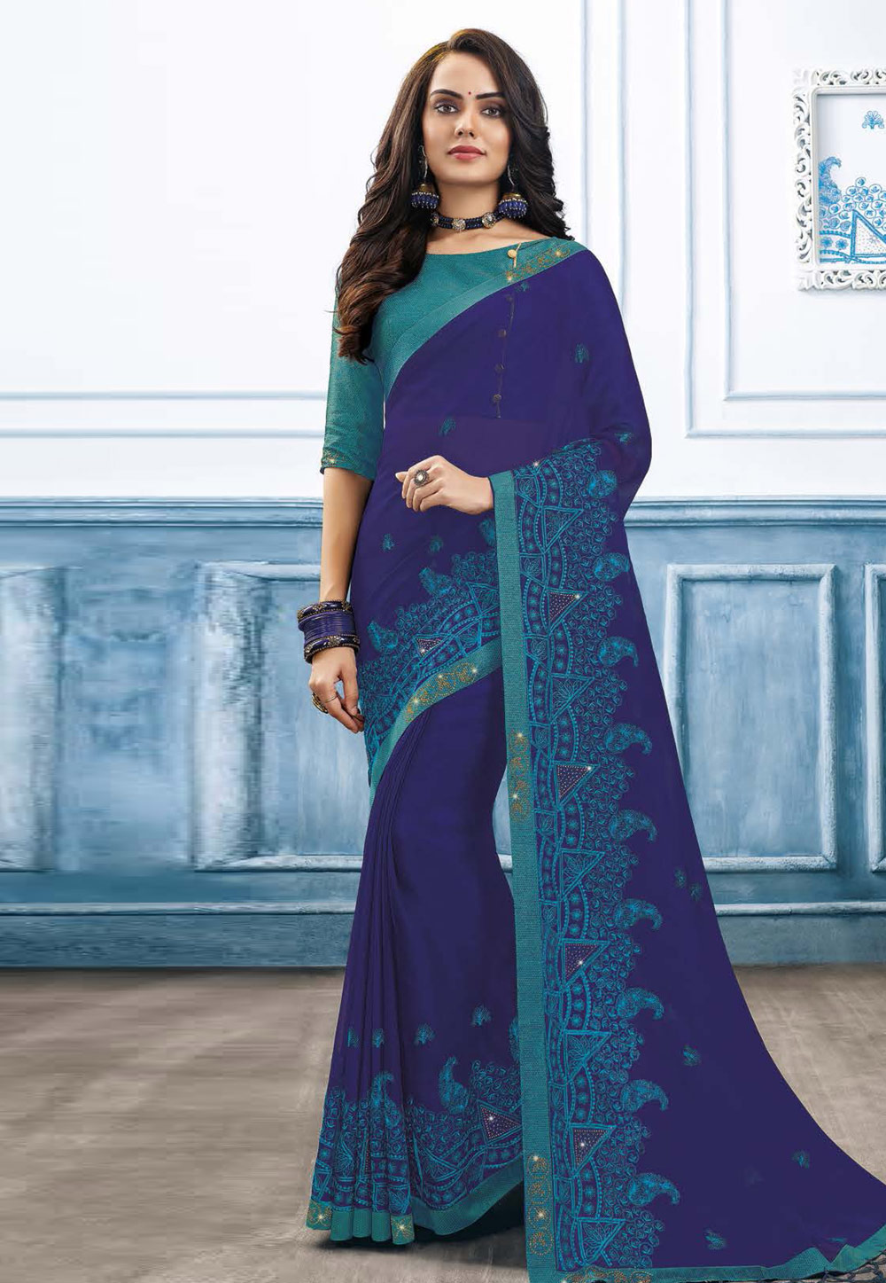 Blue Georgette Saree With Blouse 214743