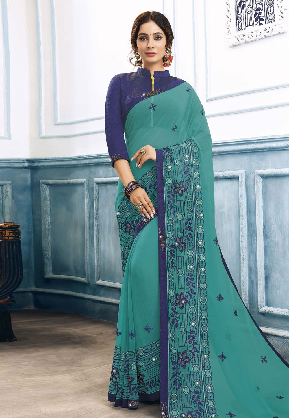 Blue Georgette Saree With Blouse 214747