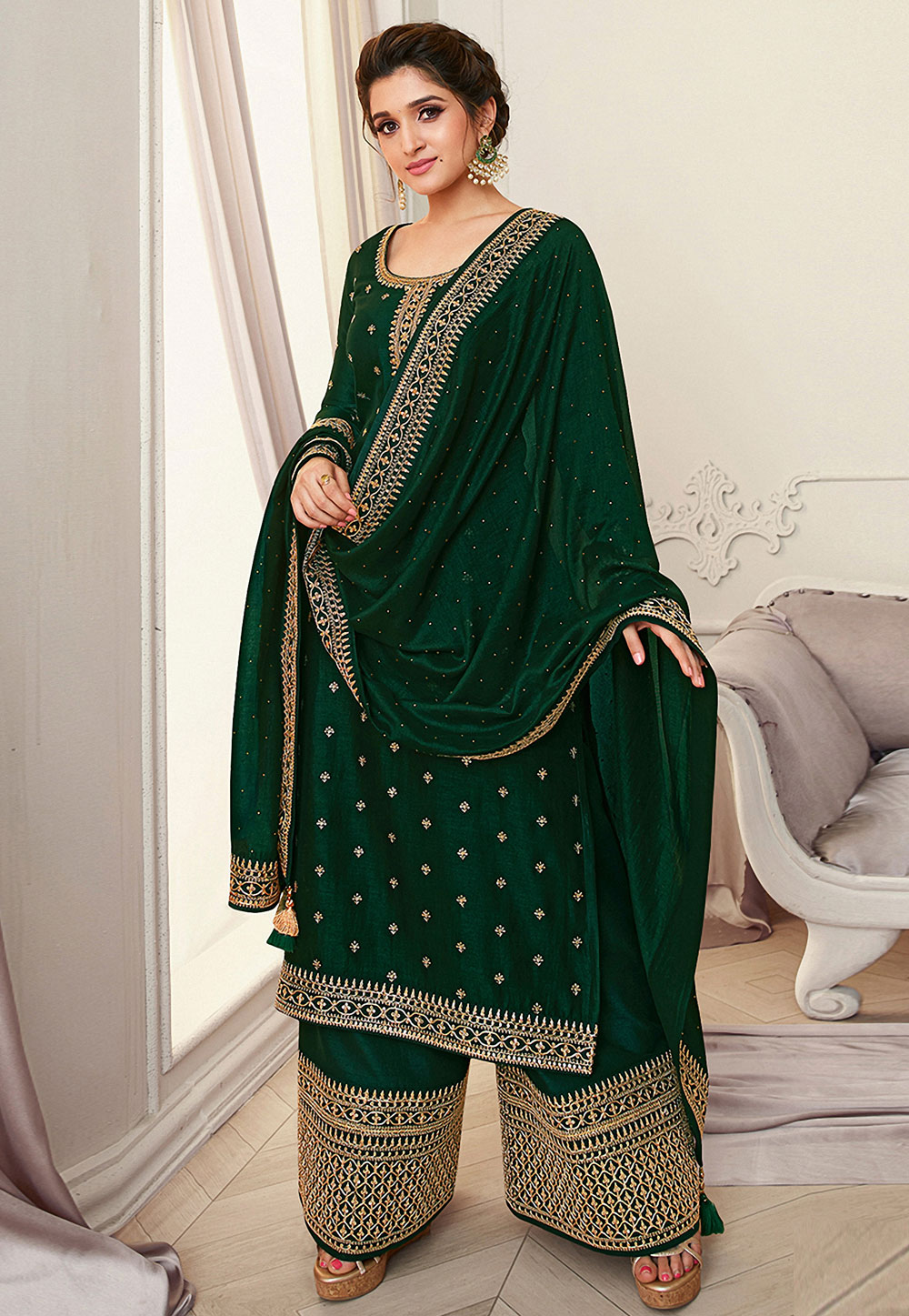 Green Silk Palazzo Suit 238334